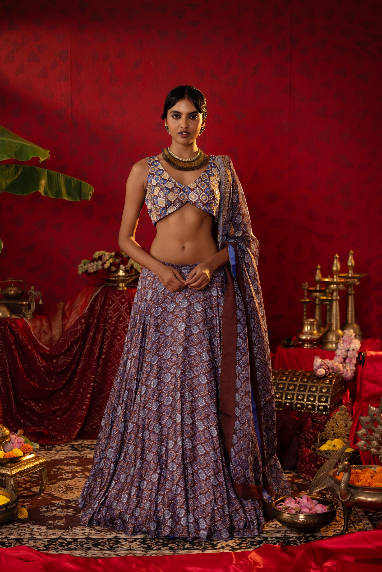Blue Ajrakh Lehenga Set