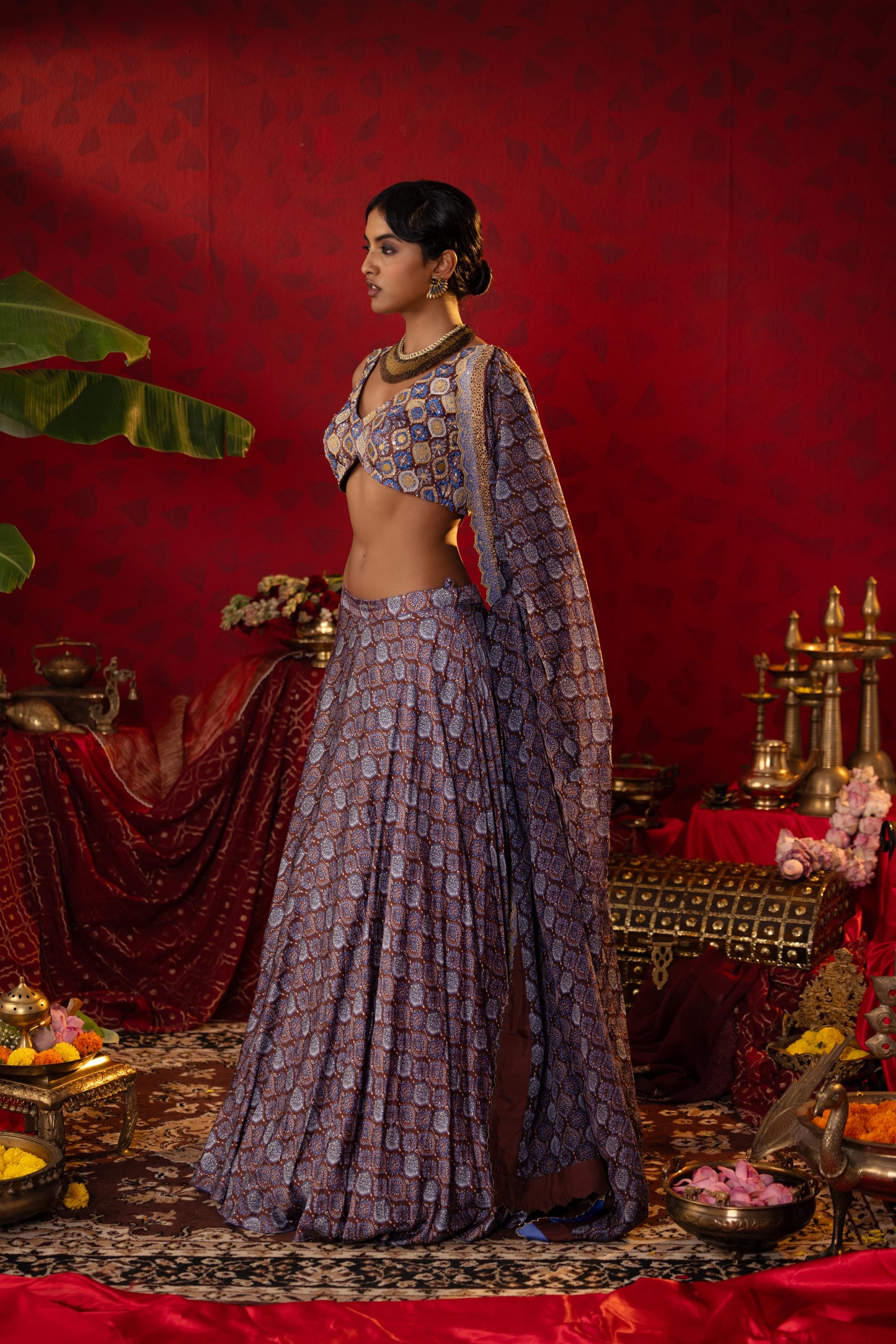 Blue Ajrakh Lehenga Set