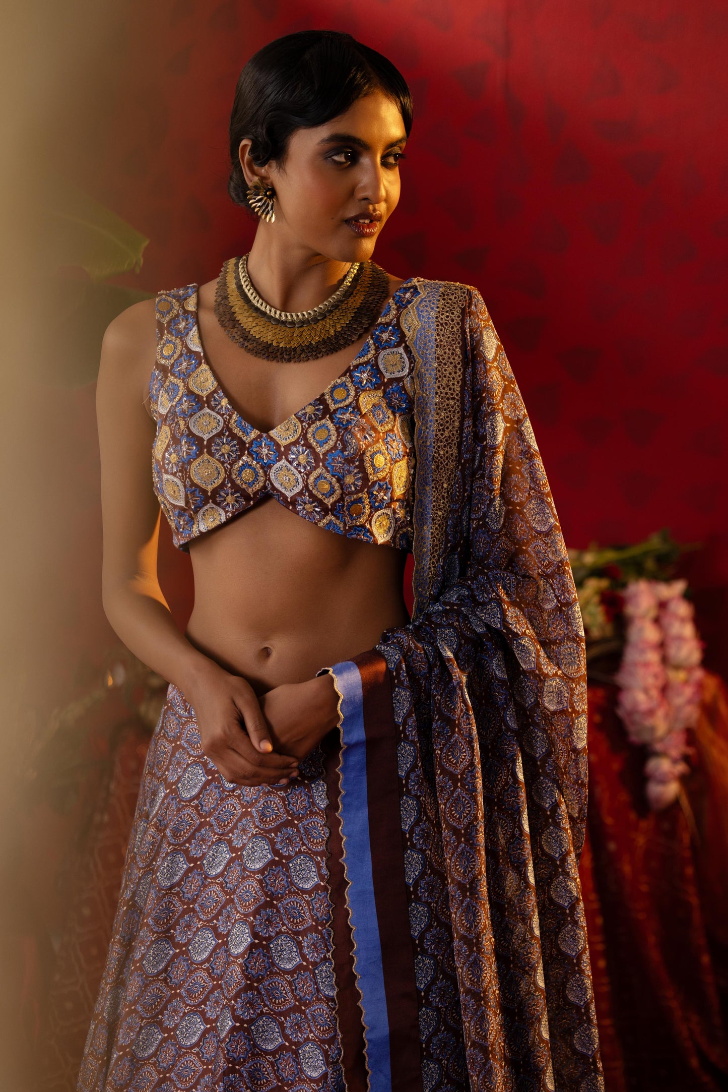 Blue Ajrakh Lehenga Set