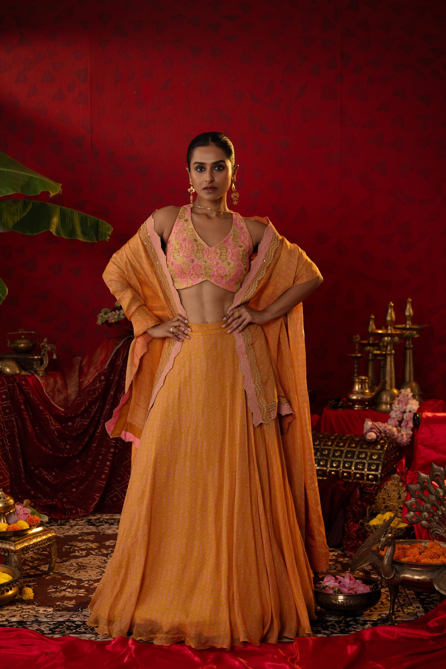 Pink & gold Ajrakh Lehenga Set
