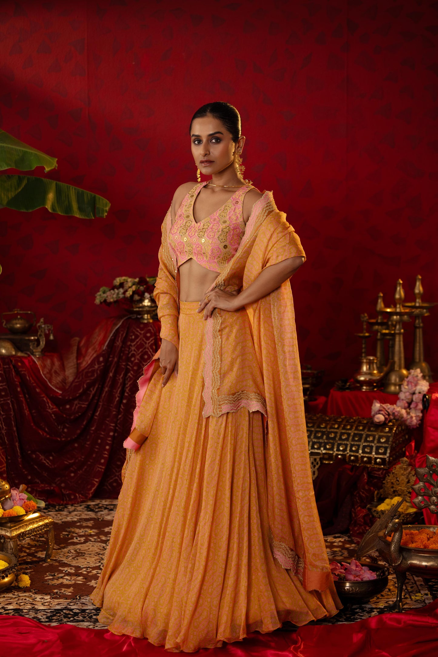 Pink & gold Ajrakh Lehenga Set