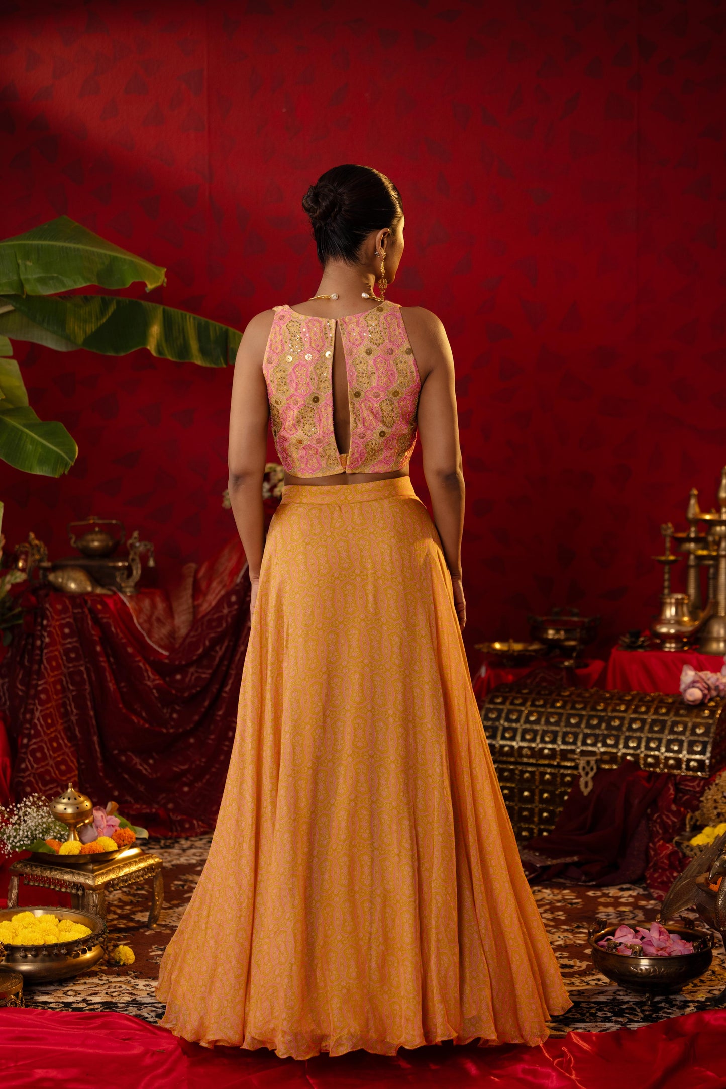 Pink & gold Ajrakh Lehenga Set
