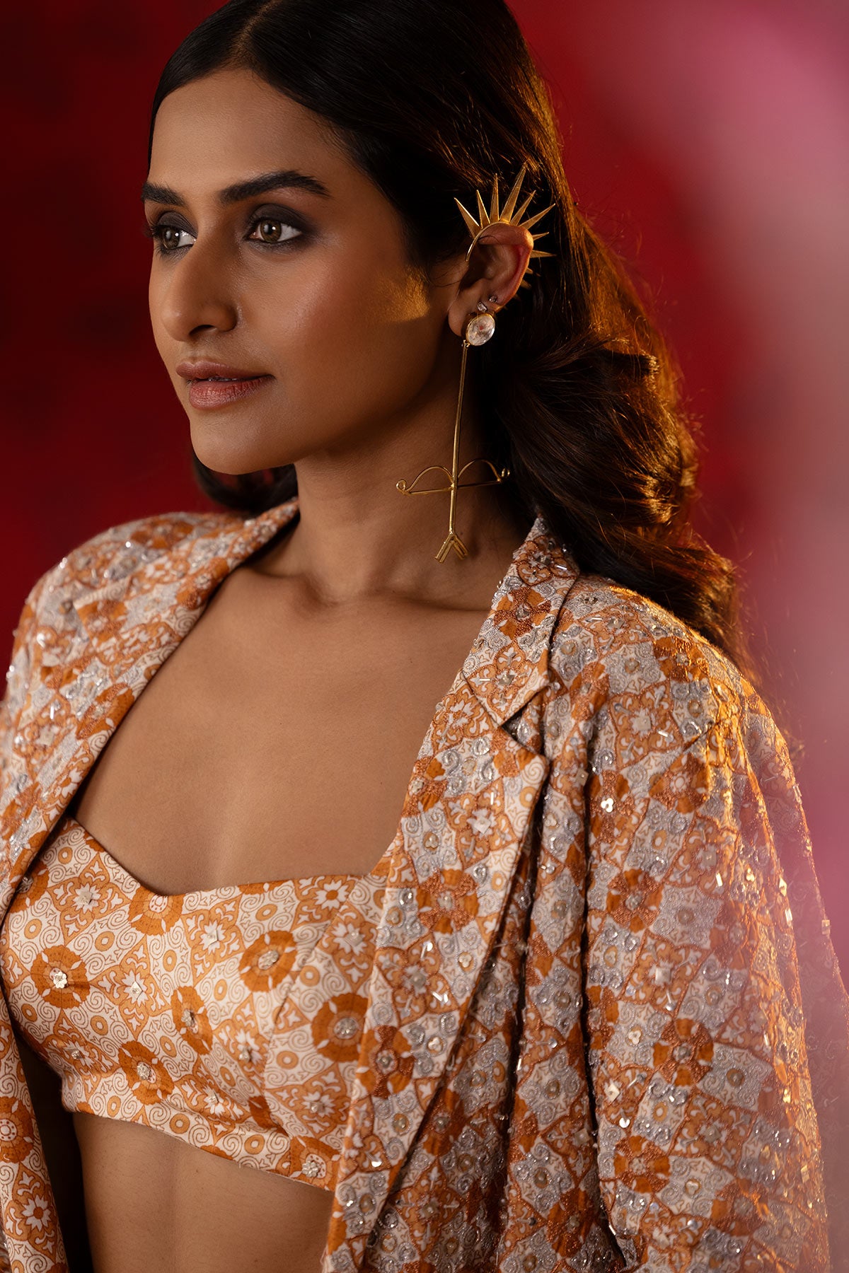 Beige Bejewelled Blazer Set