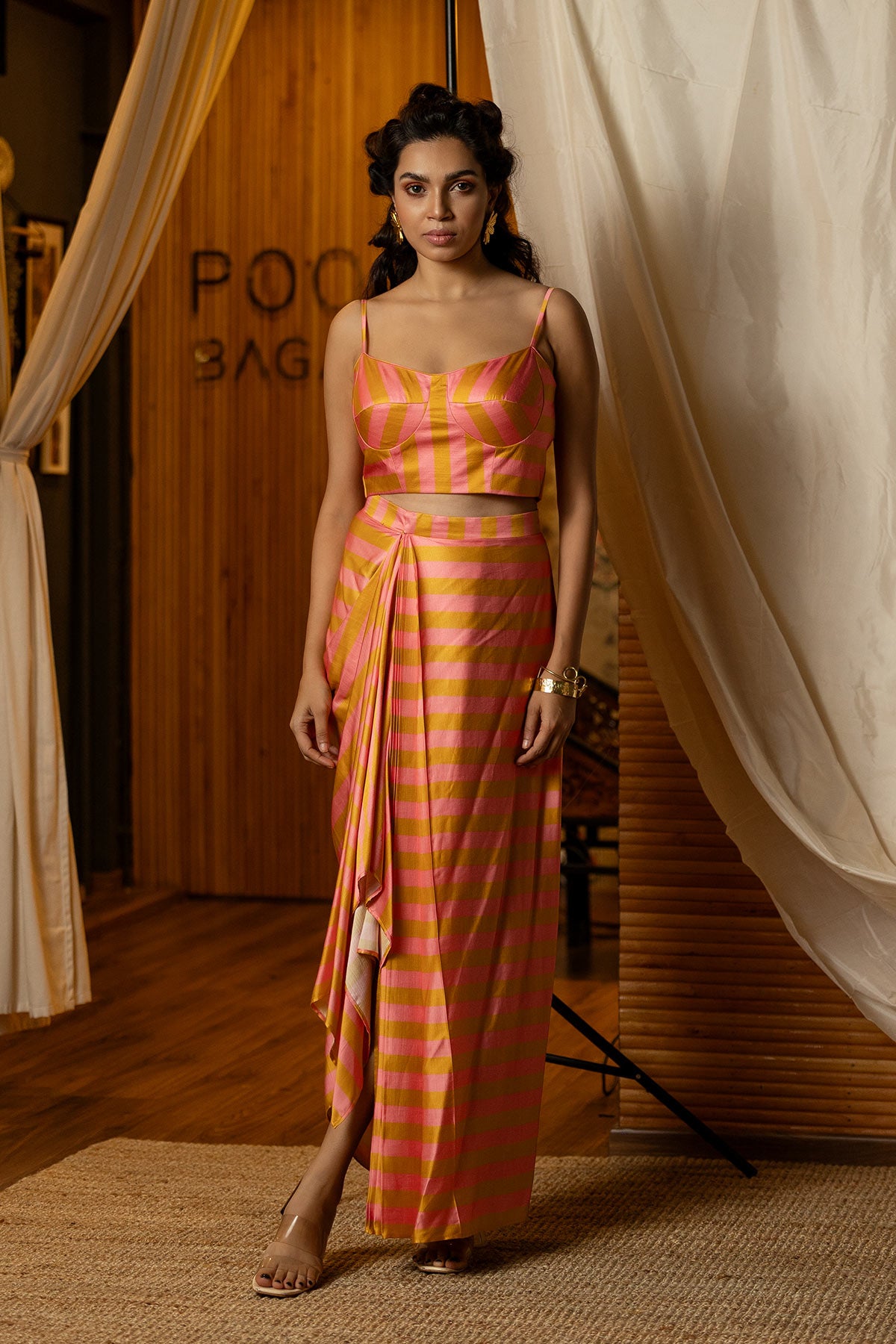 Pink & Gold Striped Fusion Corset Set