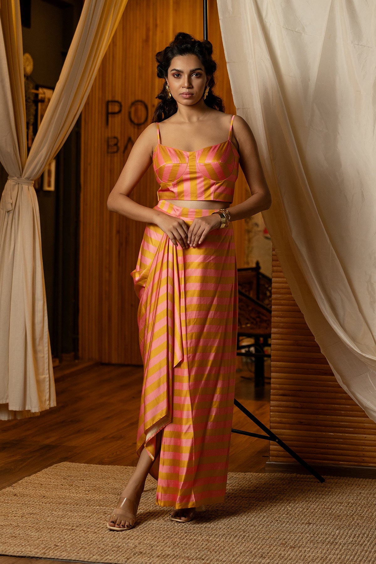Pink & Gold Striped Fusion Corset Set