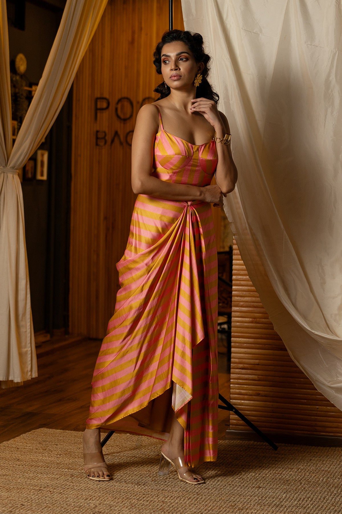 Pink & Gold Striped Fusion Corset Set