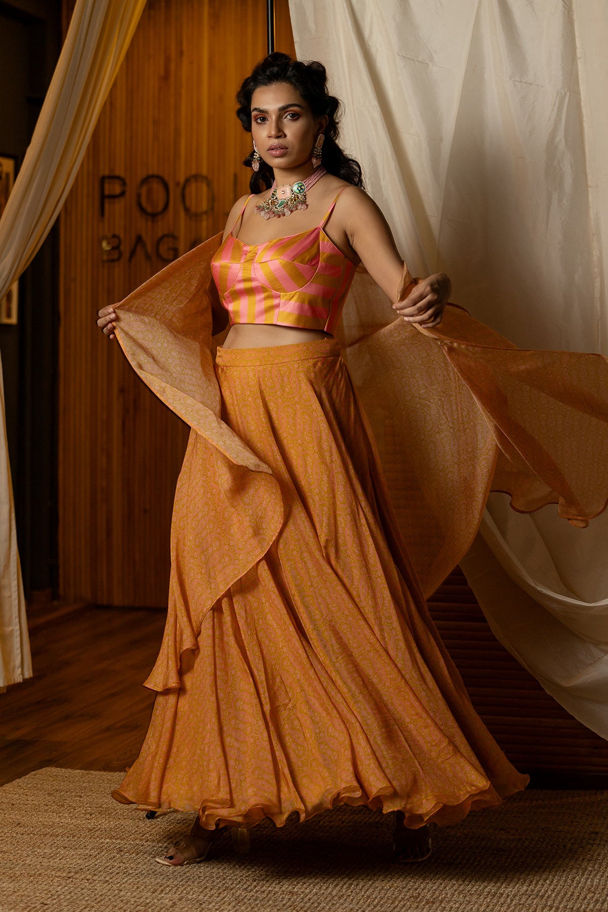 Pink Ajrakh Printed Lehenga Set