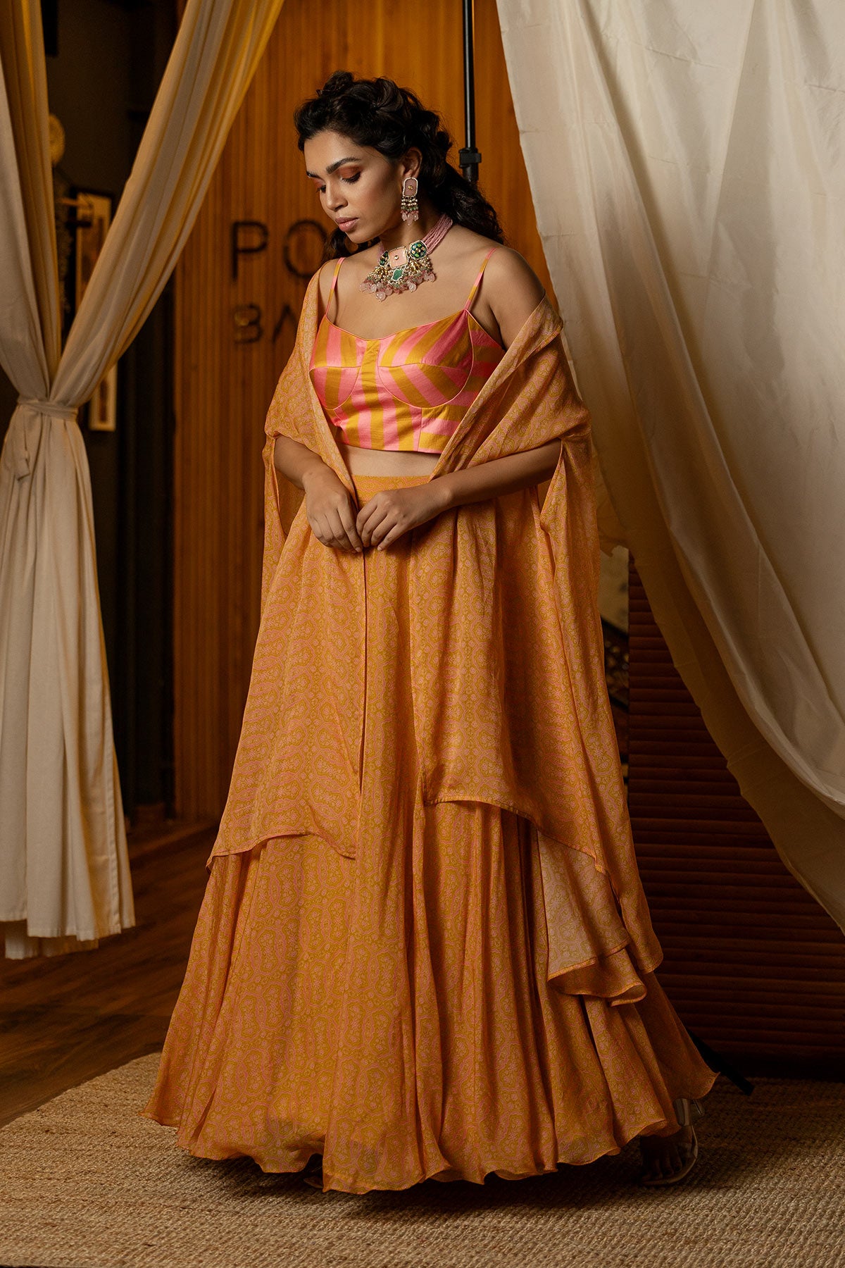 Pink Ajrakh Printed Lehenga Set