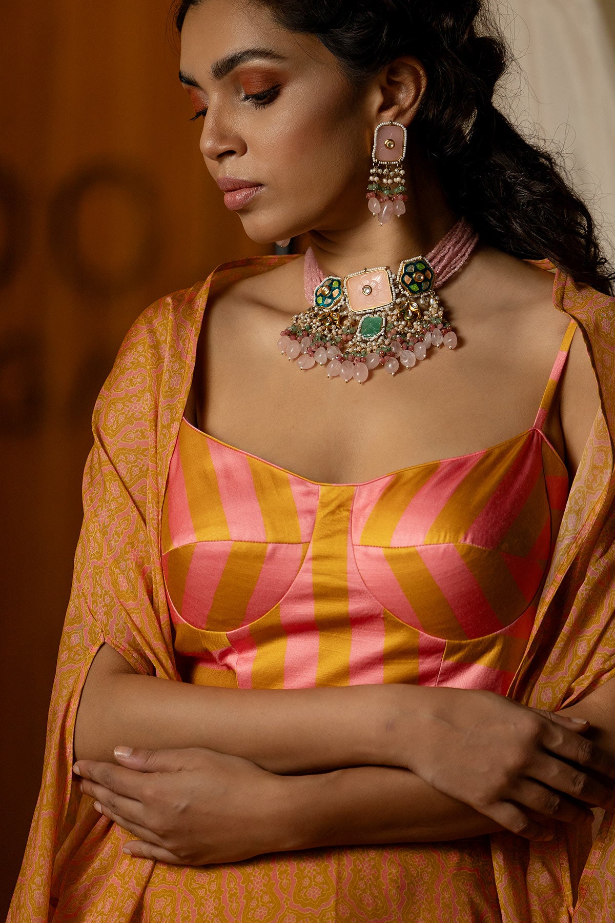 Pink Ajrakh Printed Lehenga Set