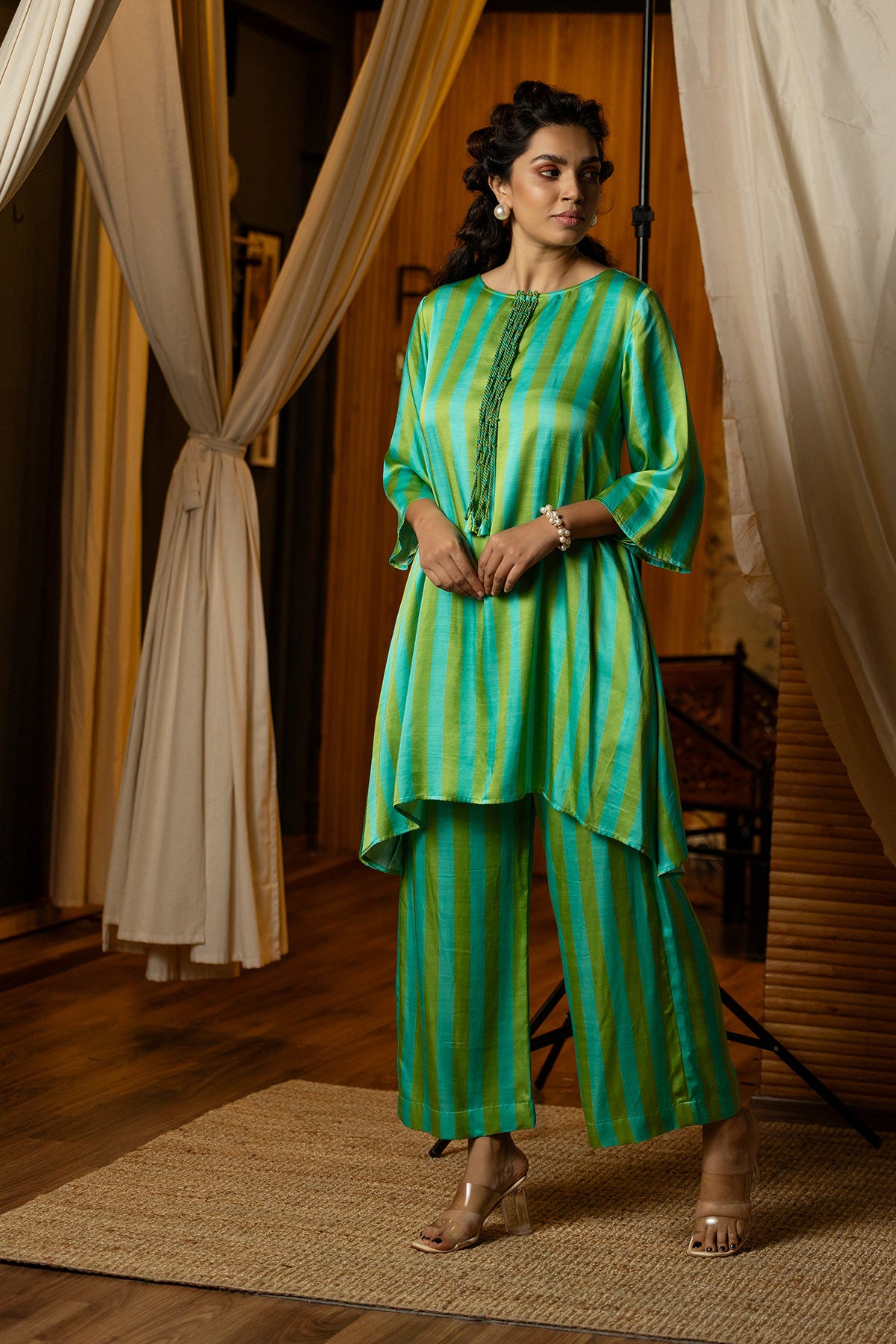 Blue & Green Striped Kurta Co-ords Set
