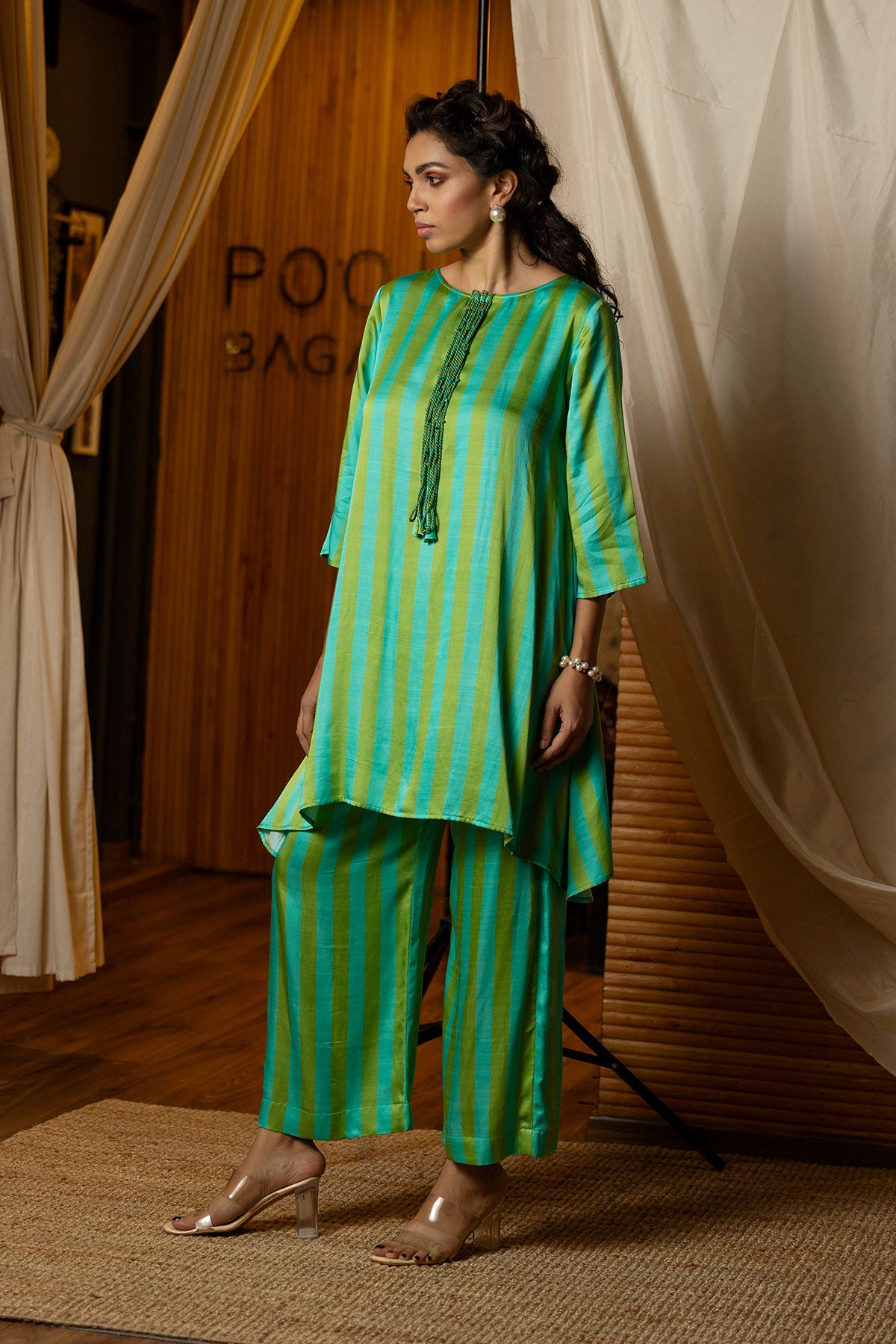 Blue & Green Striped Kurta Co-ords Set