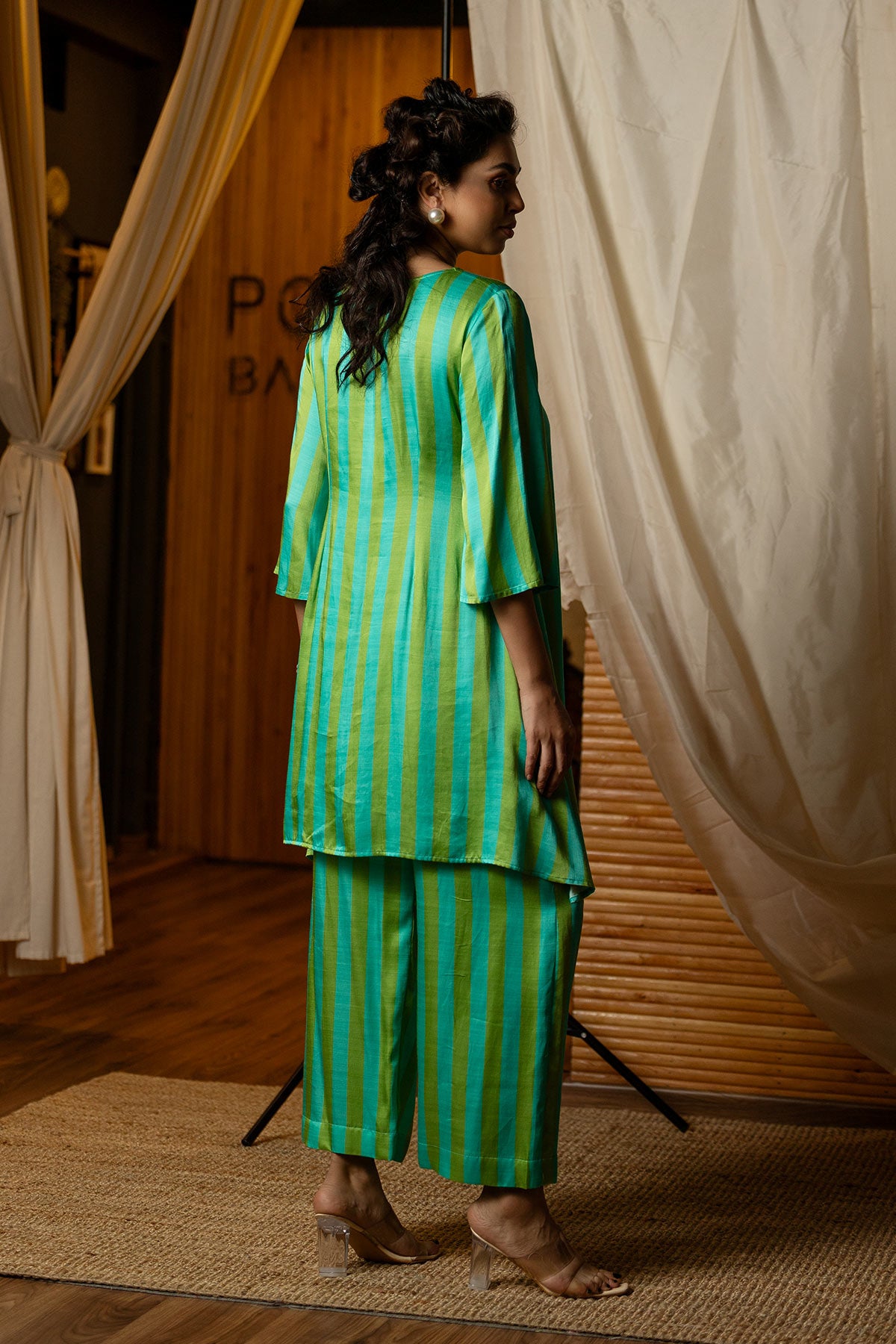 Blue & Green Striped Kurta Co-ords Set
