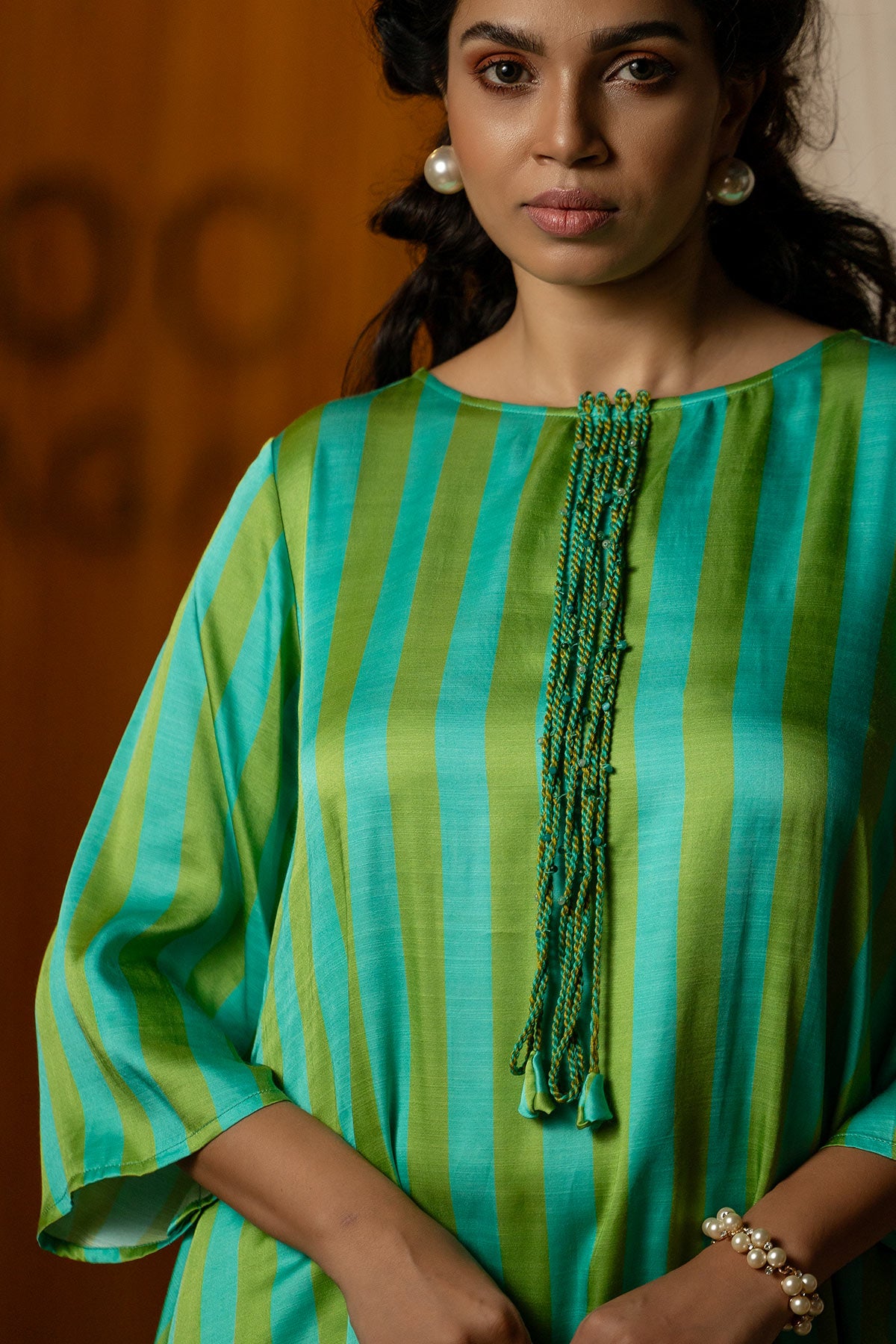 Blue & Green Striped Kurta Co-ords Set