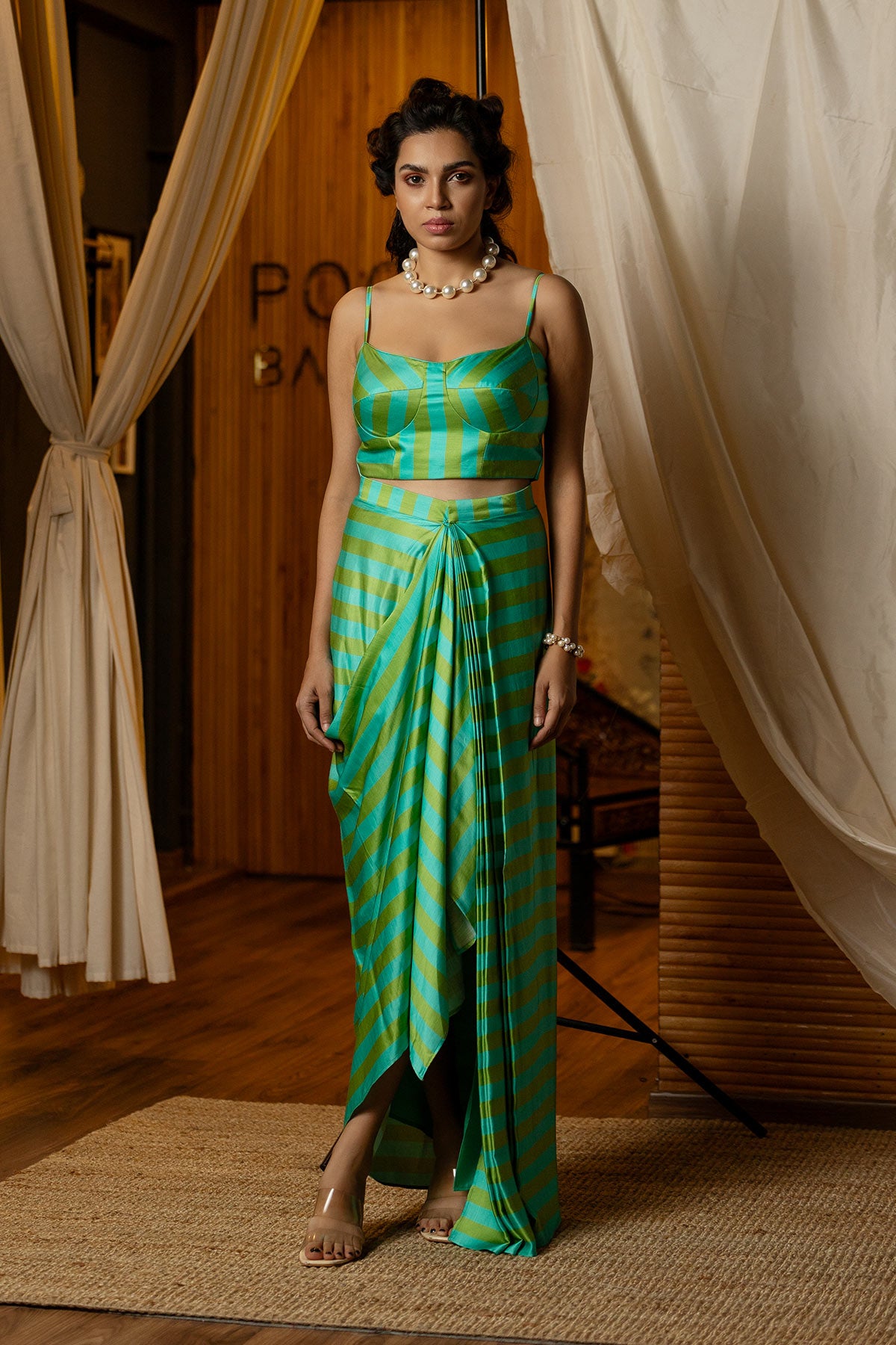 Blue & Green  Striped Fusion Corset Set