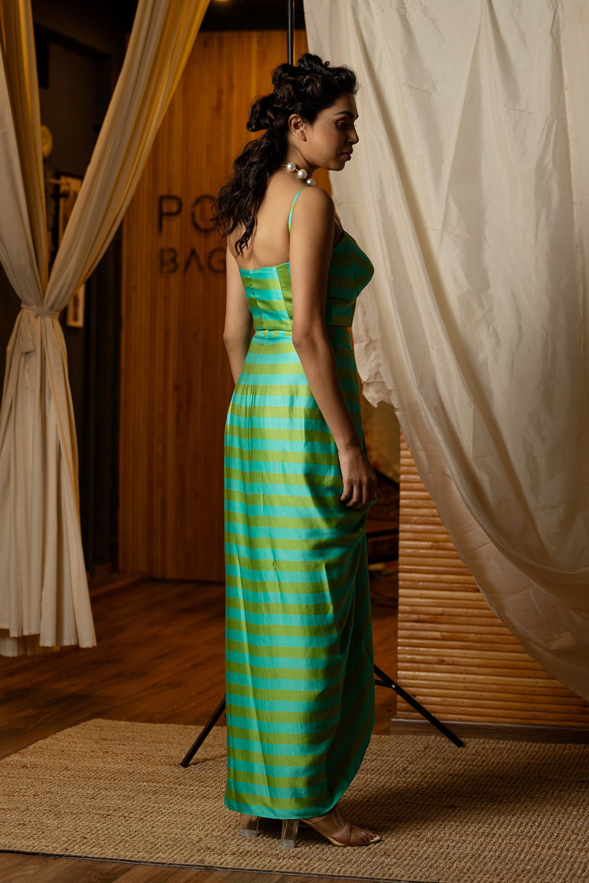 Blue & Green  Striped Fusion Corset Set