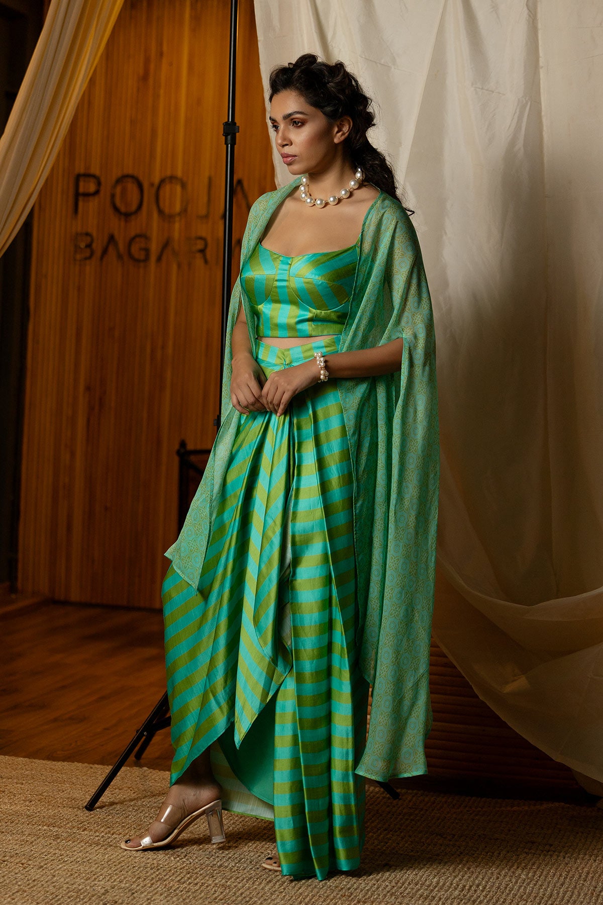 Blue & Green  Striped Fusion Corset Set