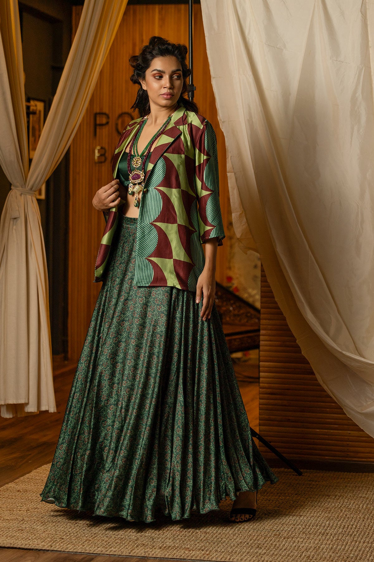 Dark green Blazer Lehenga Set