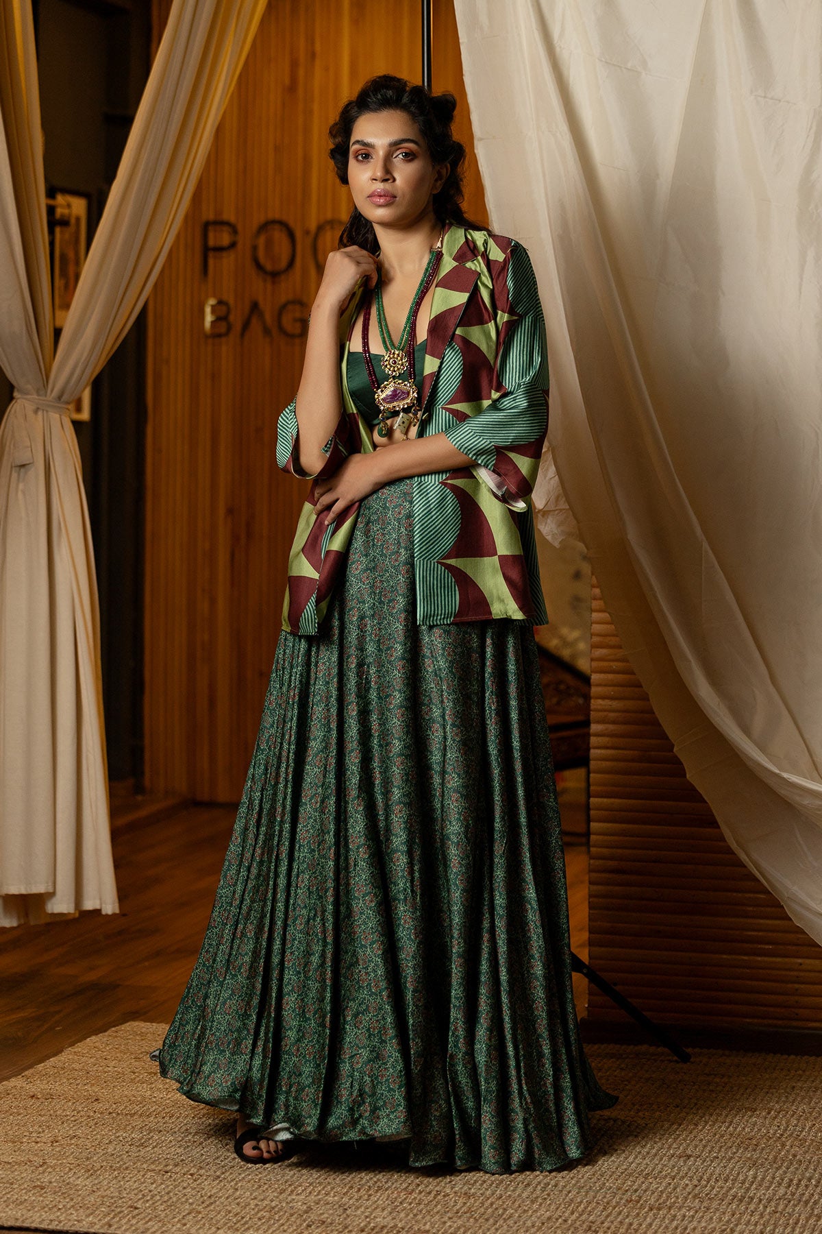 Dark green Blazer Lehenga Set