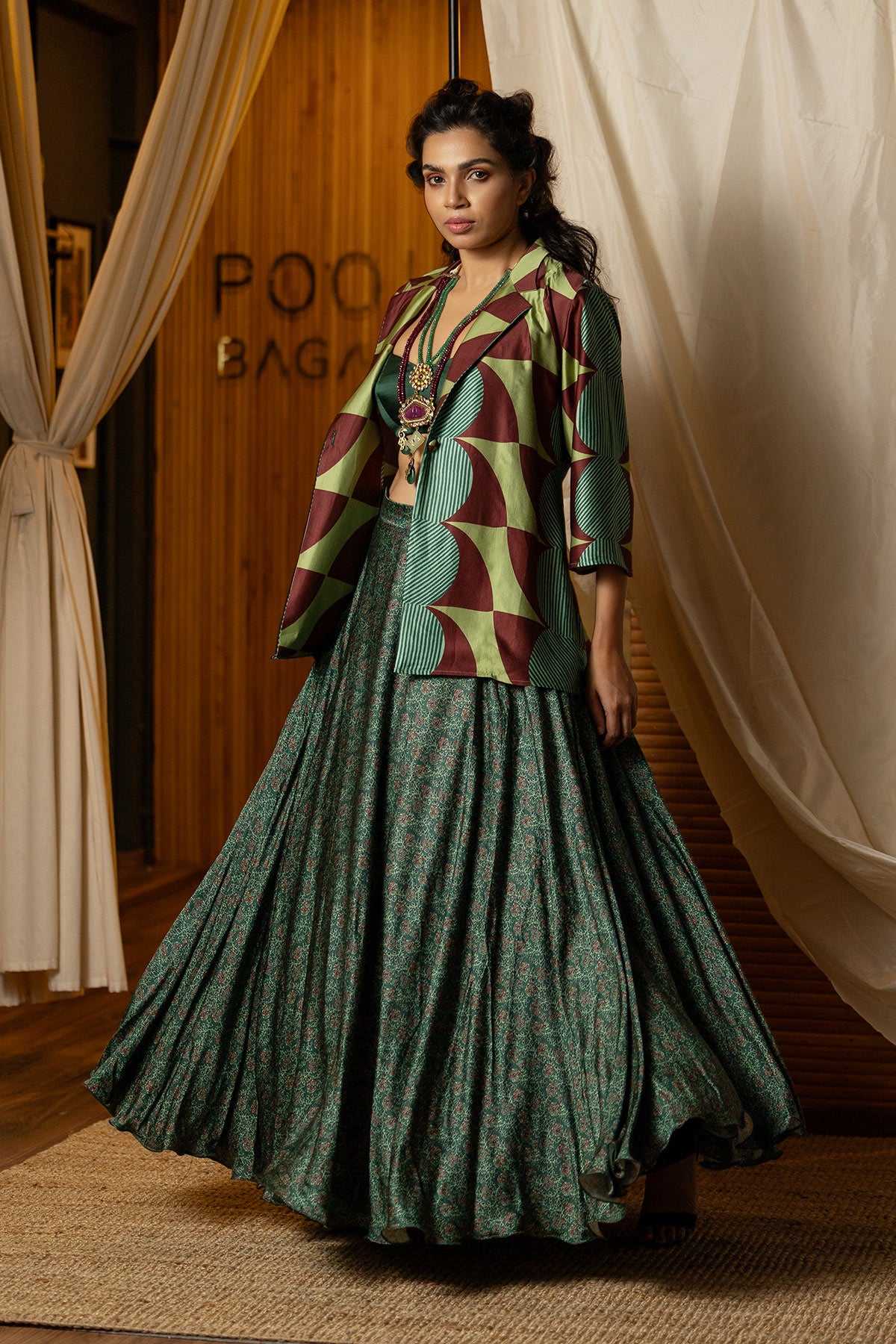 Dark green Blazer Lehenga Set