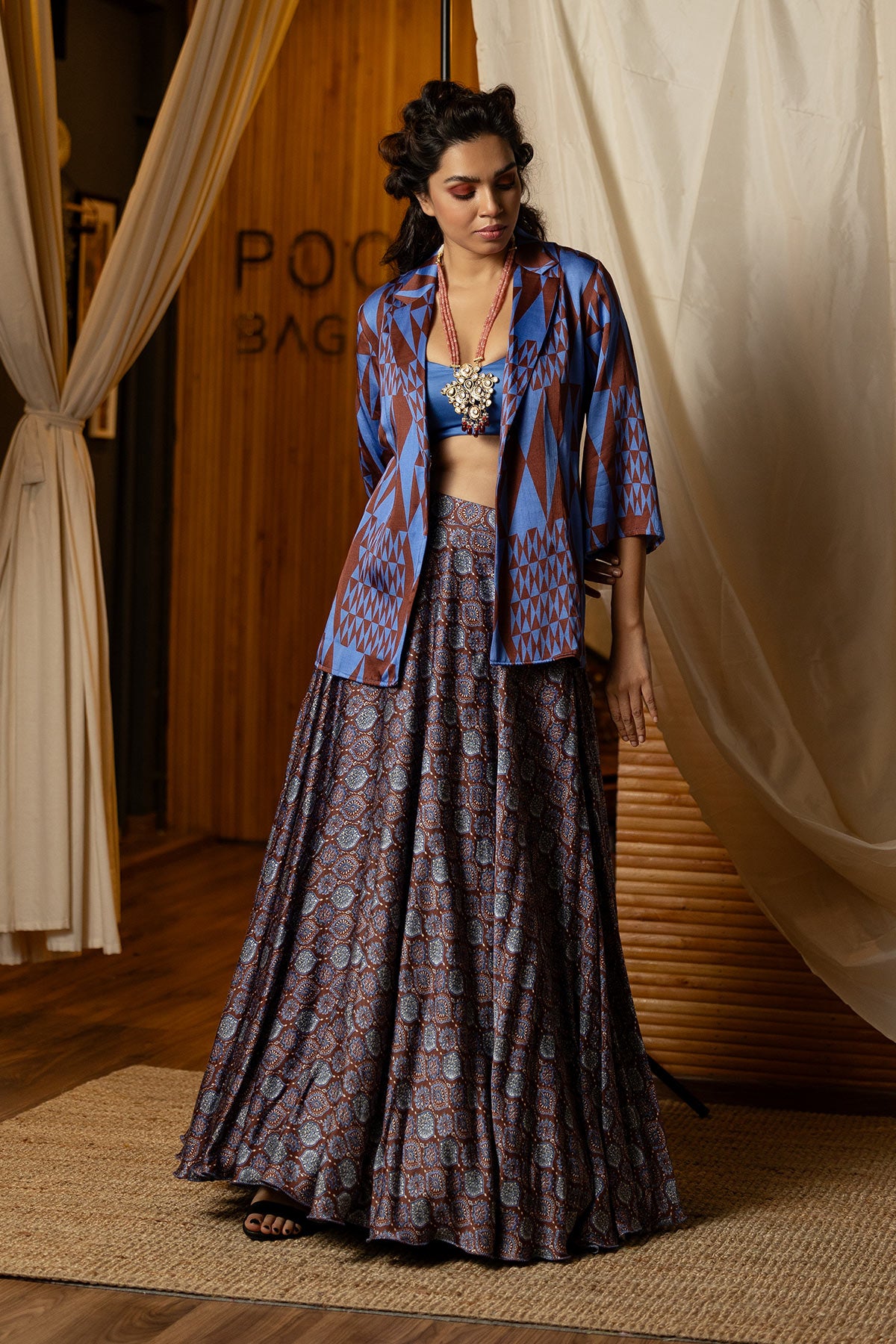 Dark Blue Blazer Lehenga Set