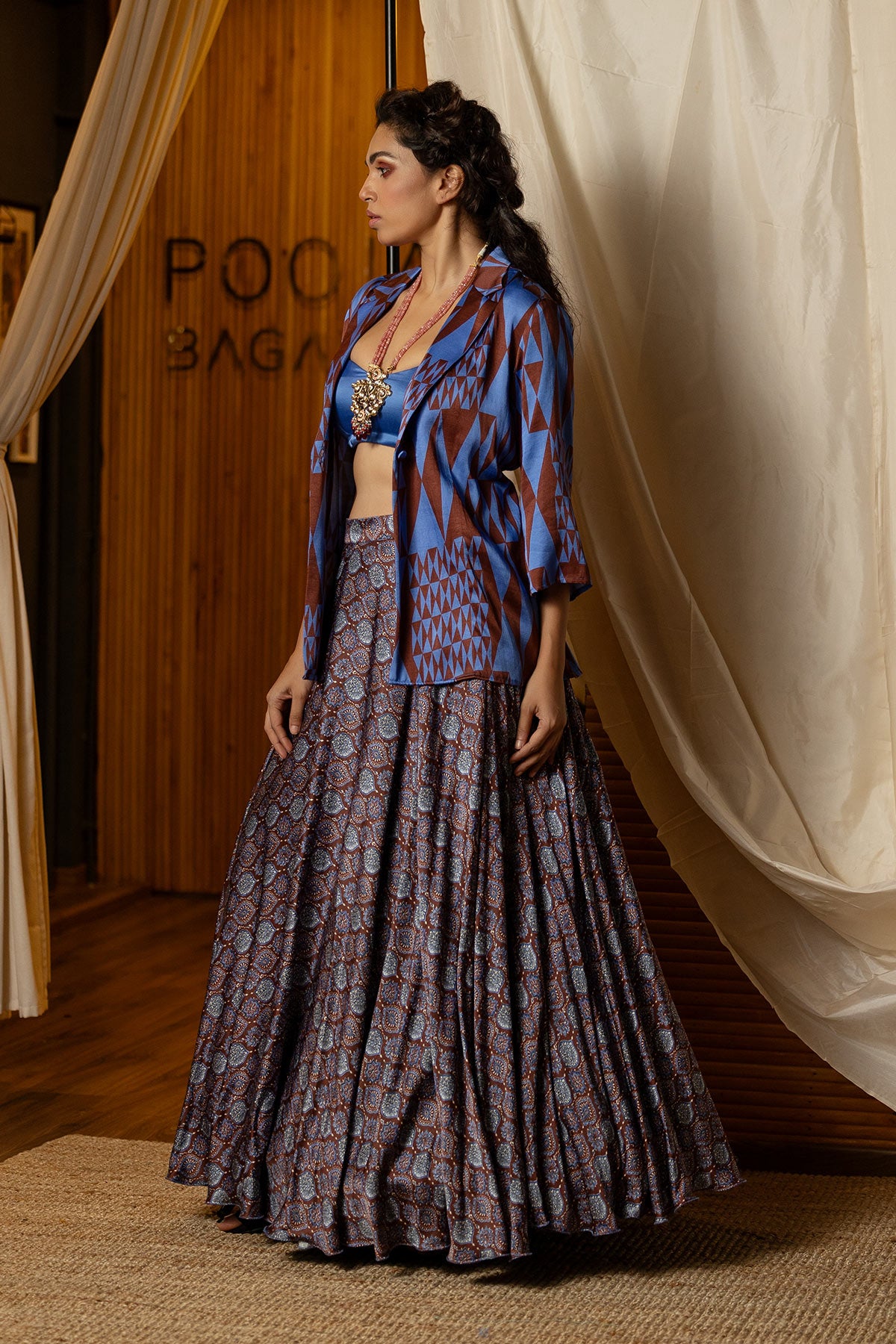 Dark Blue Blazer Lehenga Set