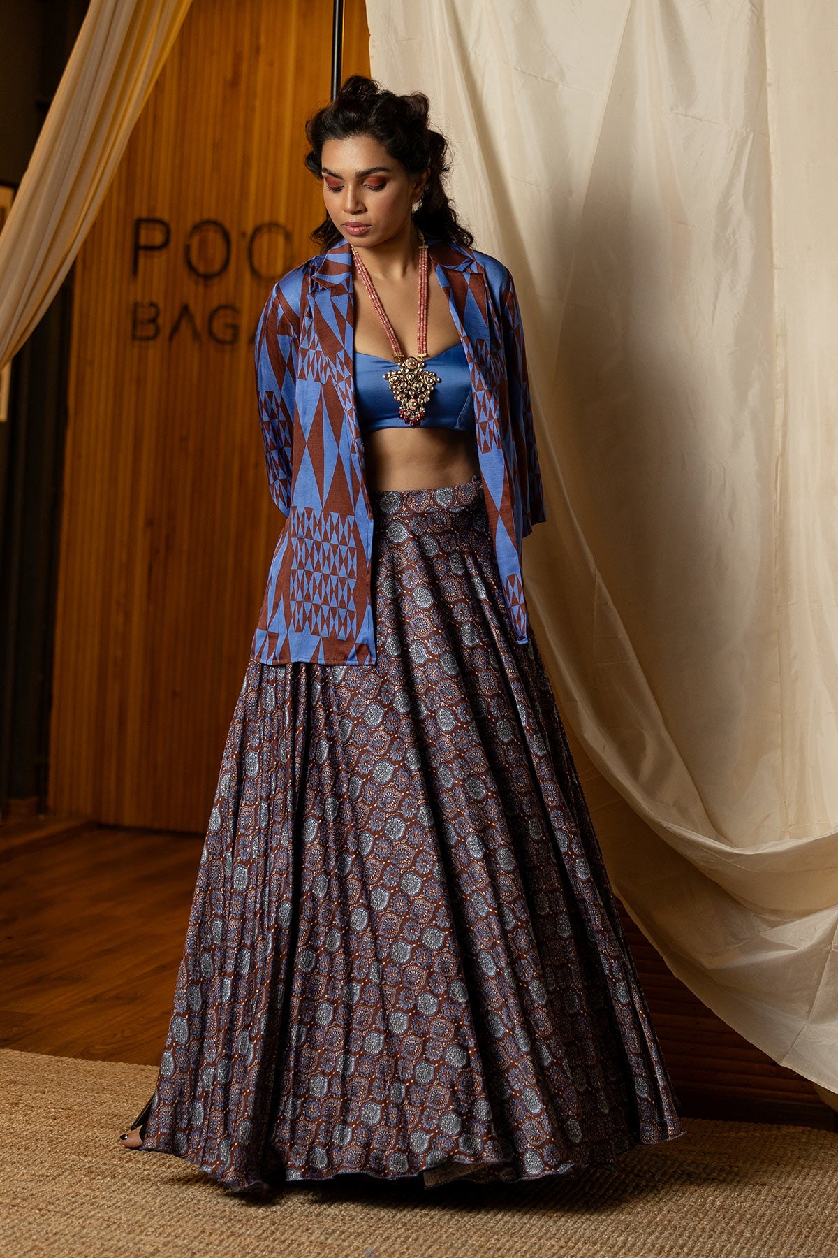 Dark Blue Blazer Lehenga Set