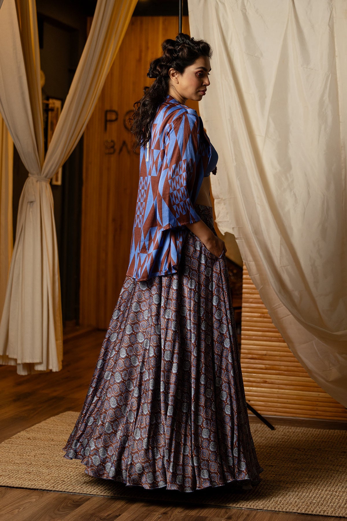 Dark Blue Blazer Lehenga Set