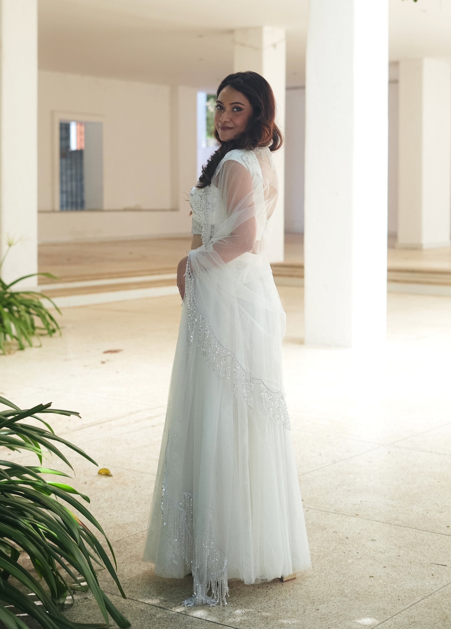 White Glitter Chantilly Lehenga