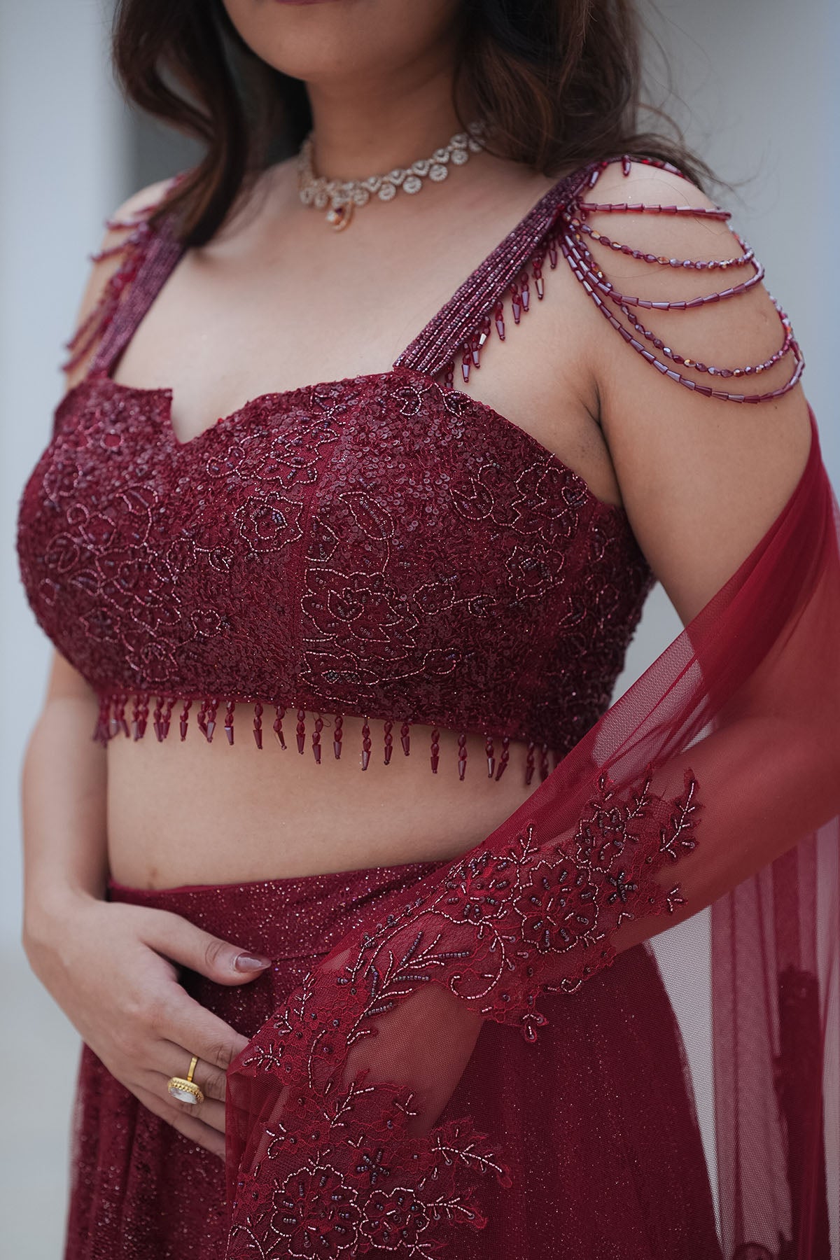 Maroon Chantilly Crystal Lehenga
