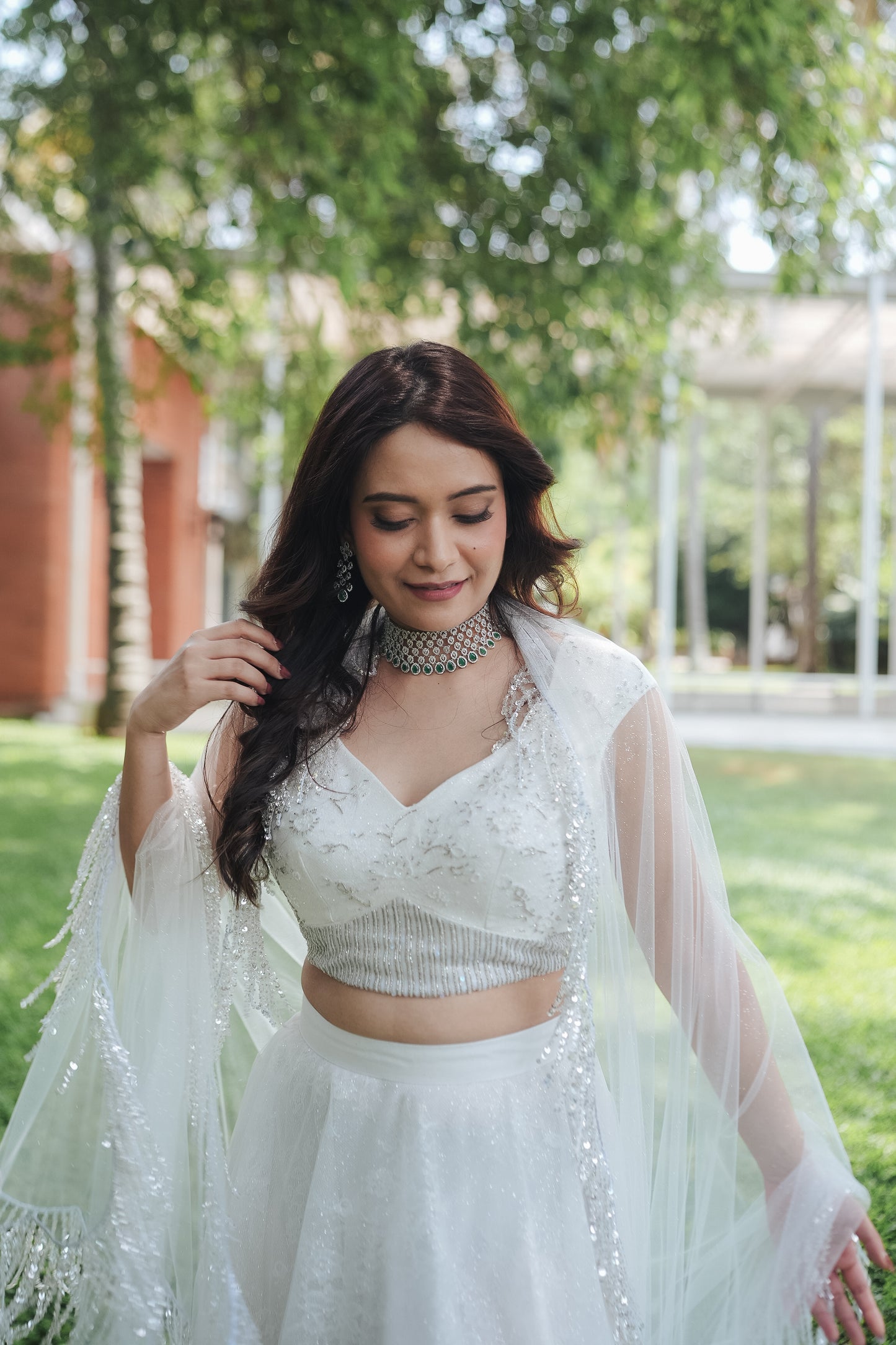 White Glitter Chantilly Lehenga