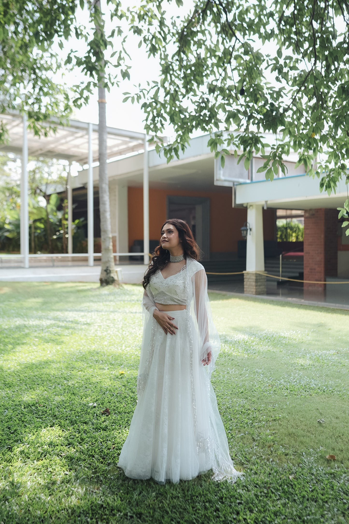 White Glitter Chantilly Lehenga