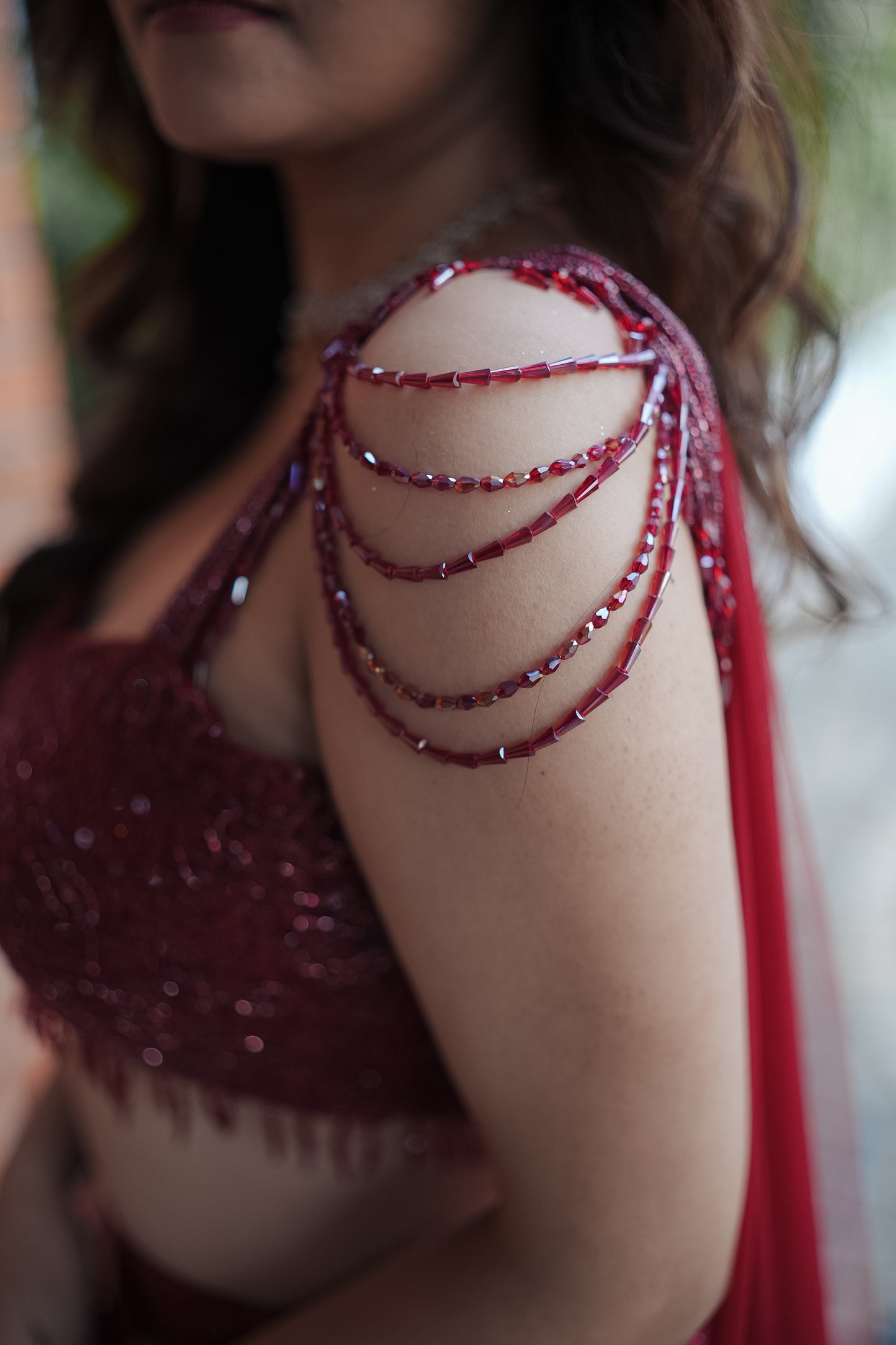 Maroon Chantilly Crystal Lehenga