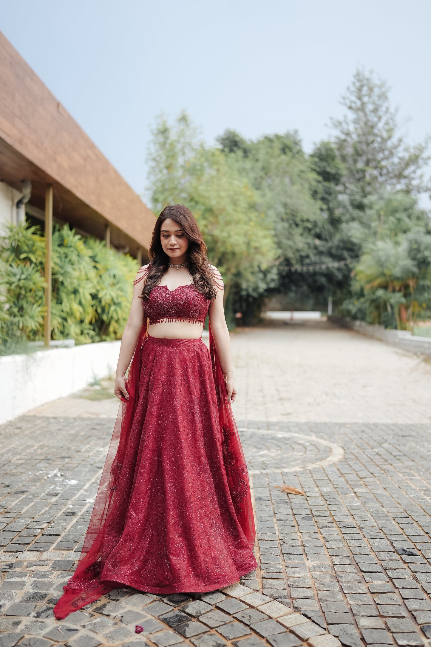 Maroon Chantilly Crystal Lehenga