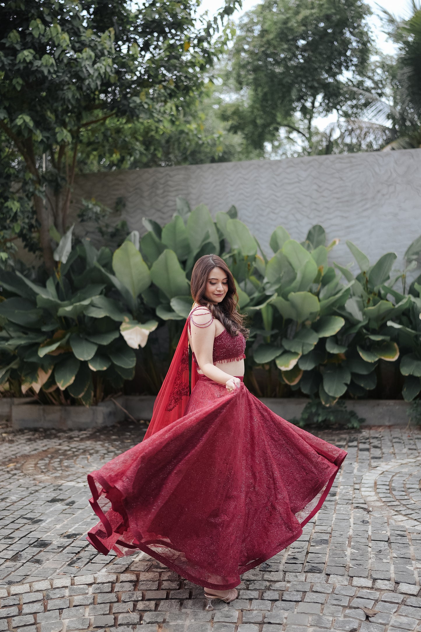 Maroon Chantilly Crystal Lehenga