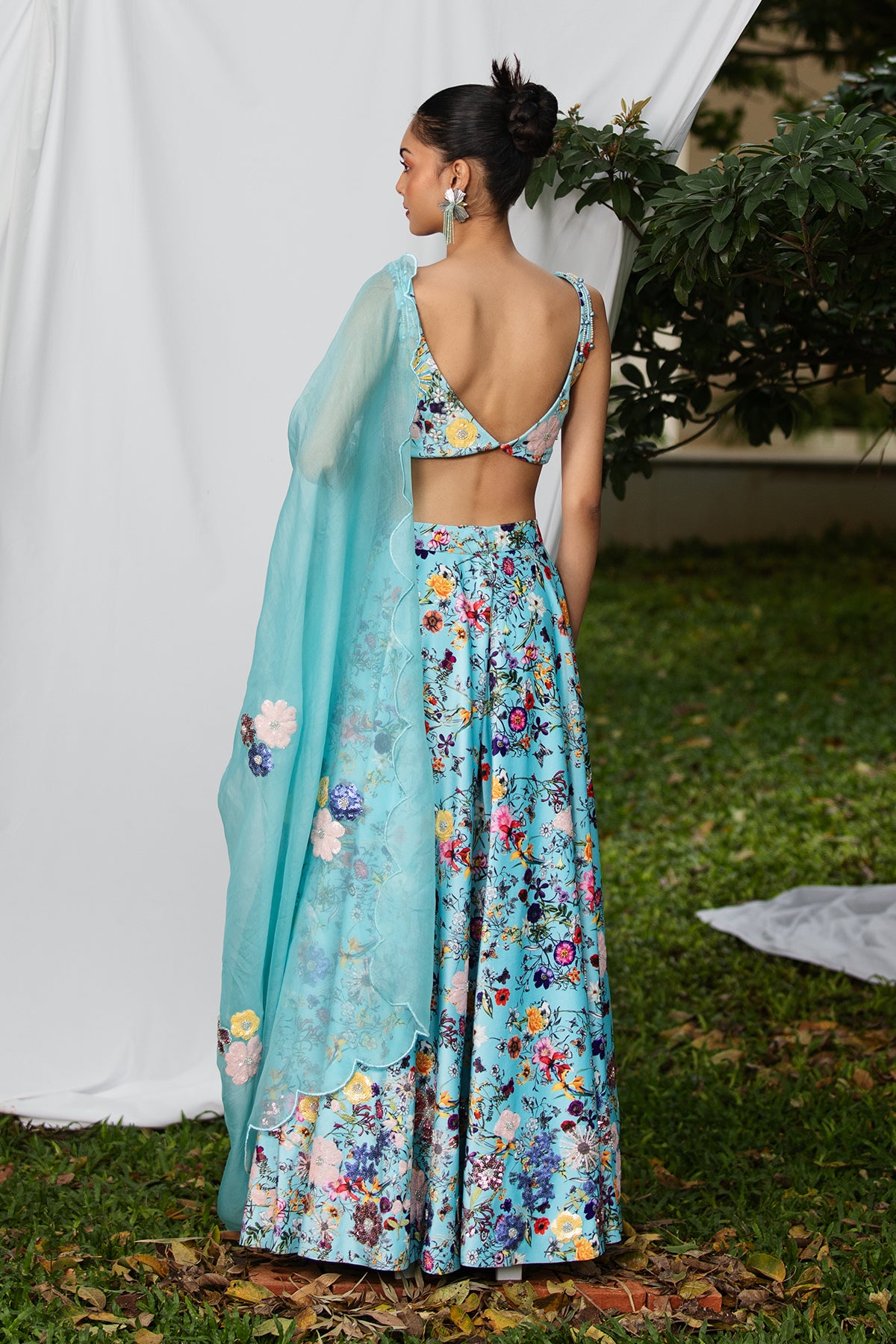 Monotone botanical floral lehenga