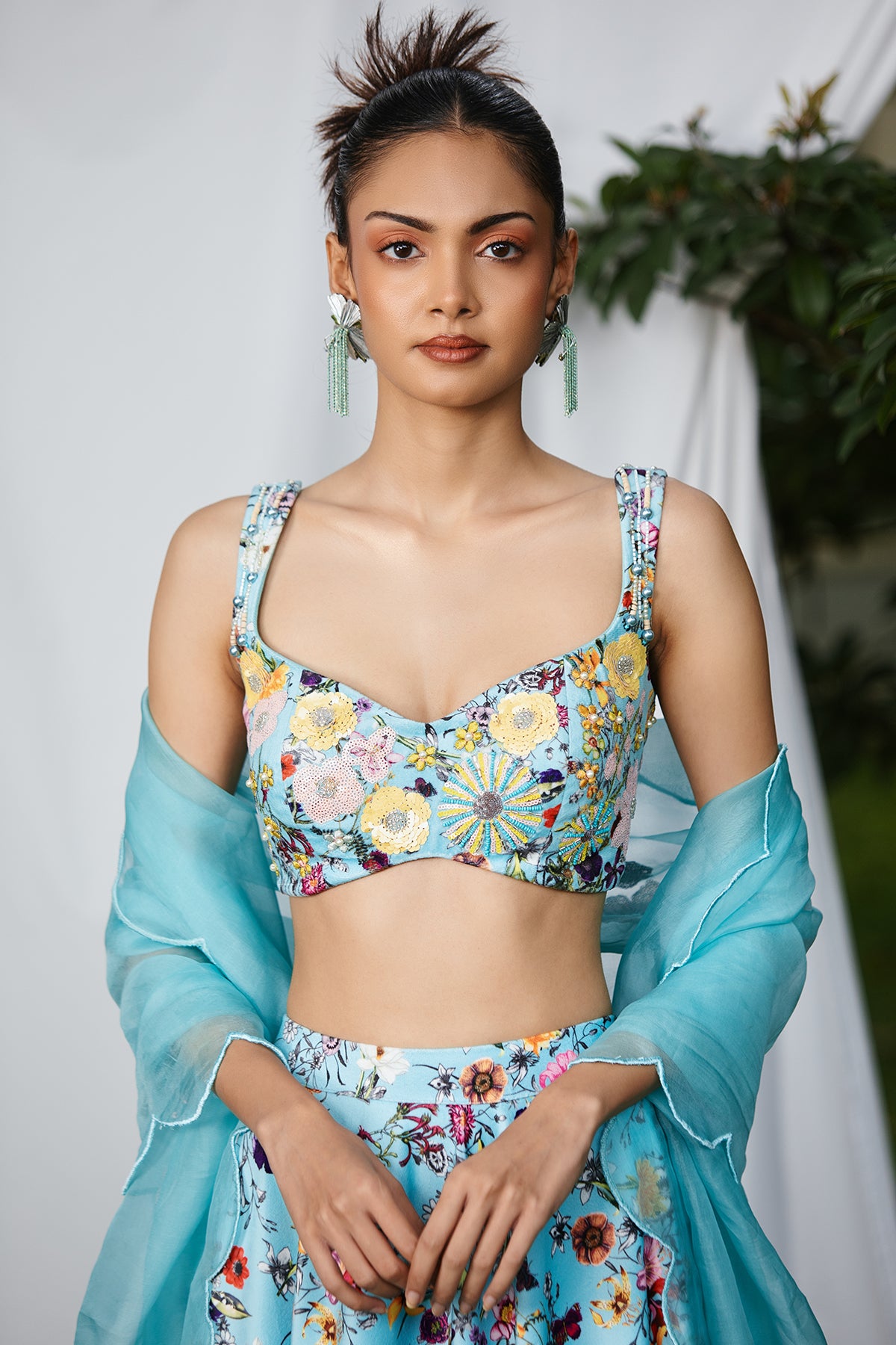 Monotone botanical floral lehenga