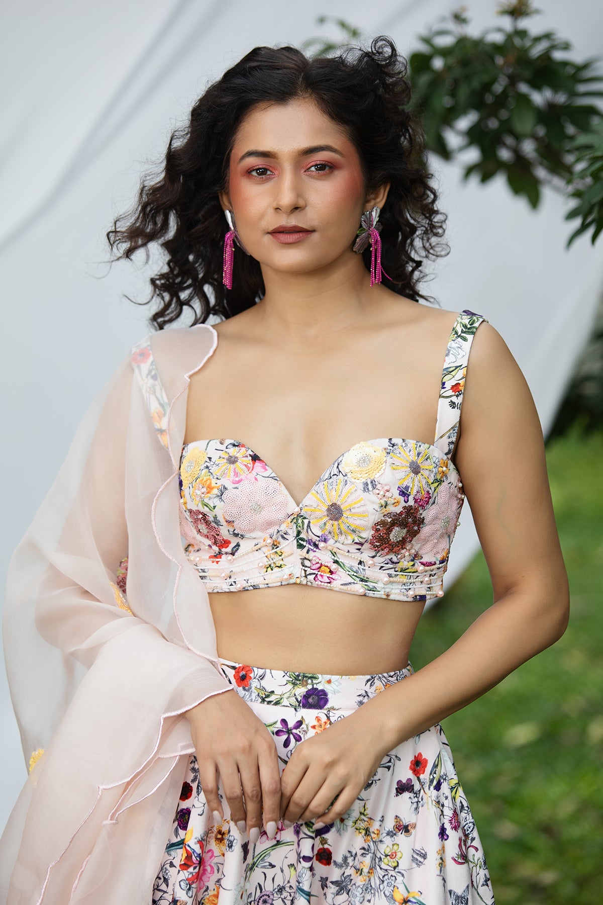 Monotone botanical floral lehenga
