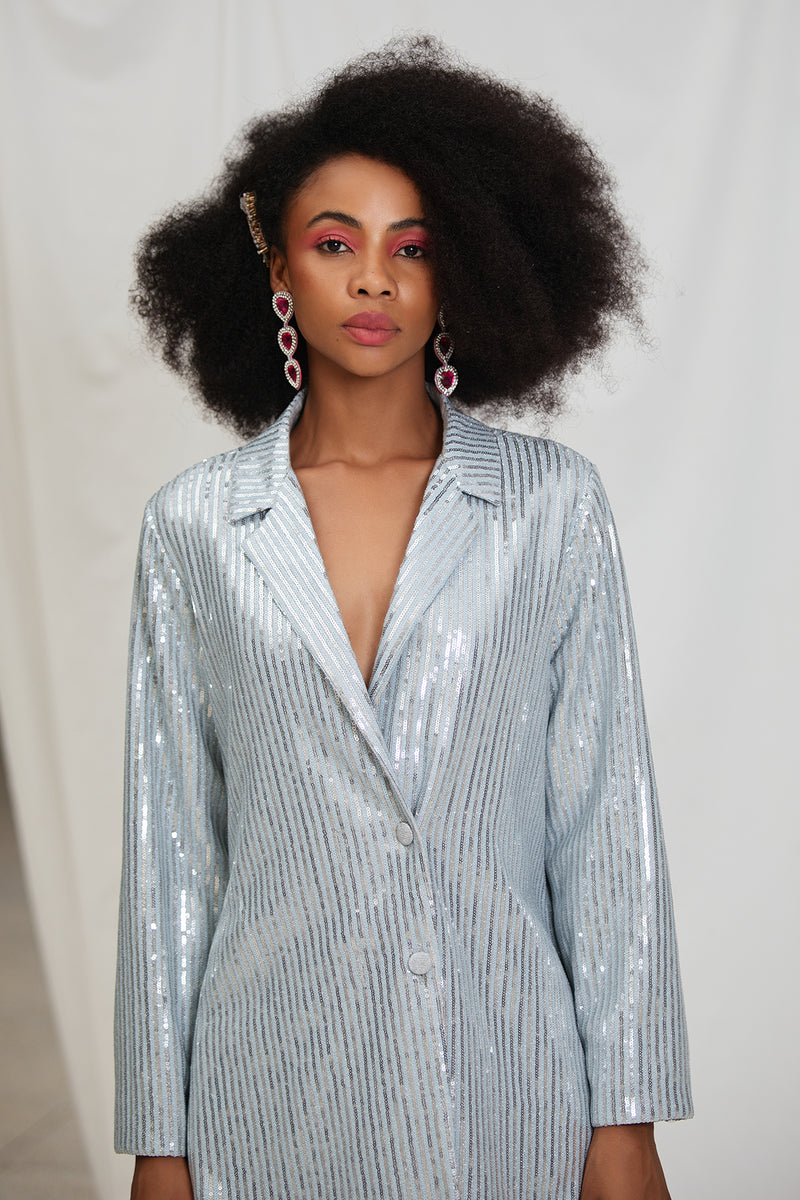 Oversized striped sequin blazer dress POOJA BAGARIA