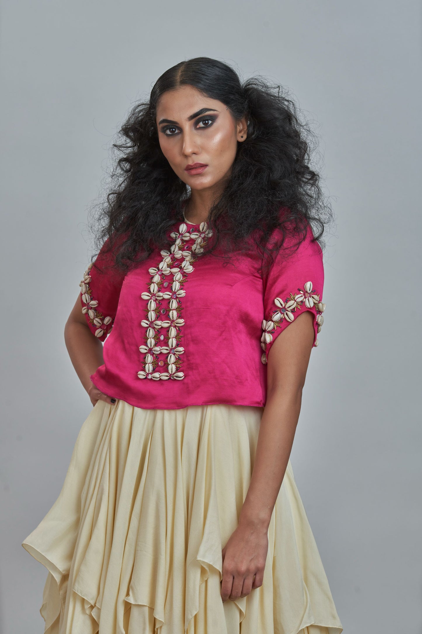 Kodi embroidered blouse with ruffed gown