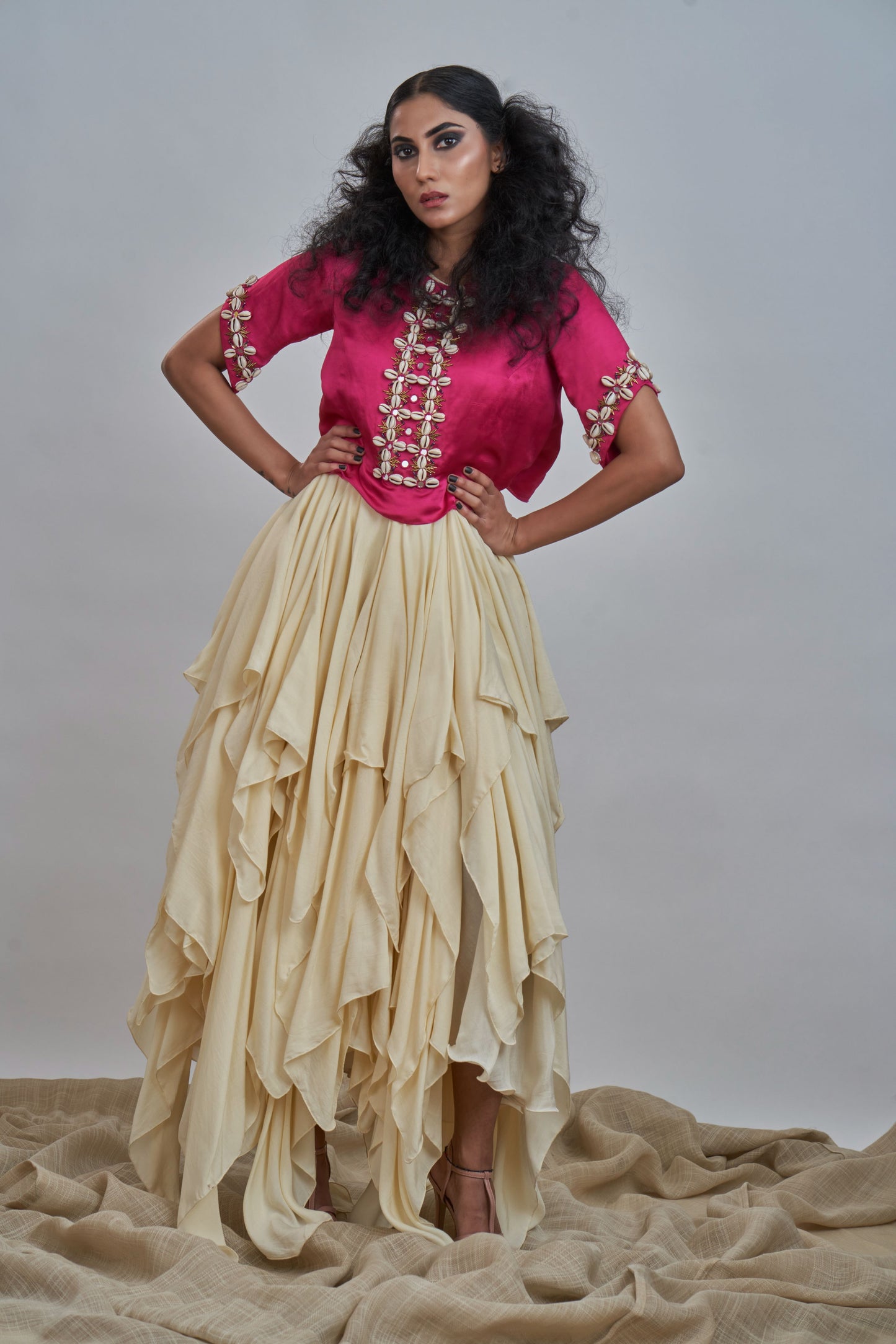 Kodi embroidered blouse with ruffed gown