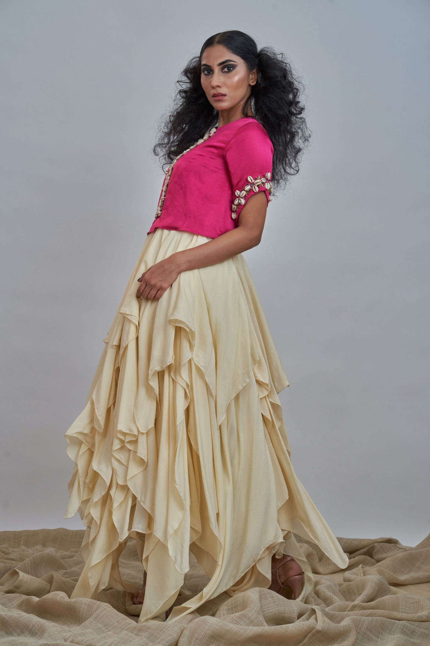 Kodi embroidered blouse with ruffed gown
