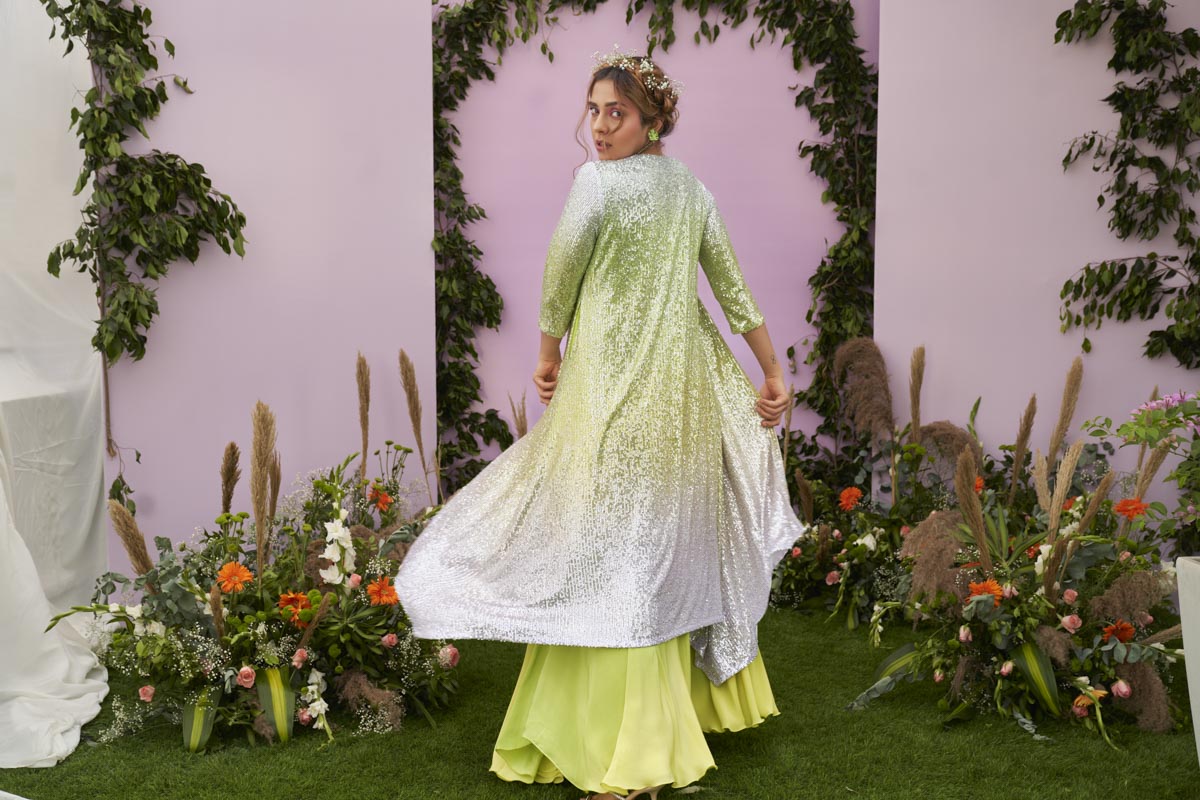 Shades of Lemon Sequin jacket gown