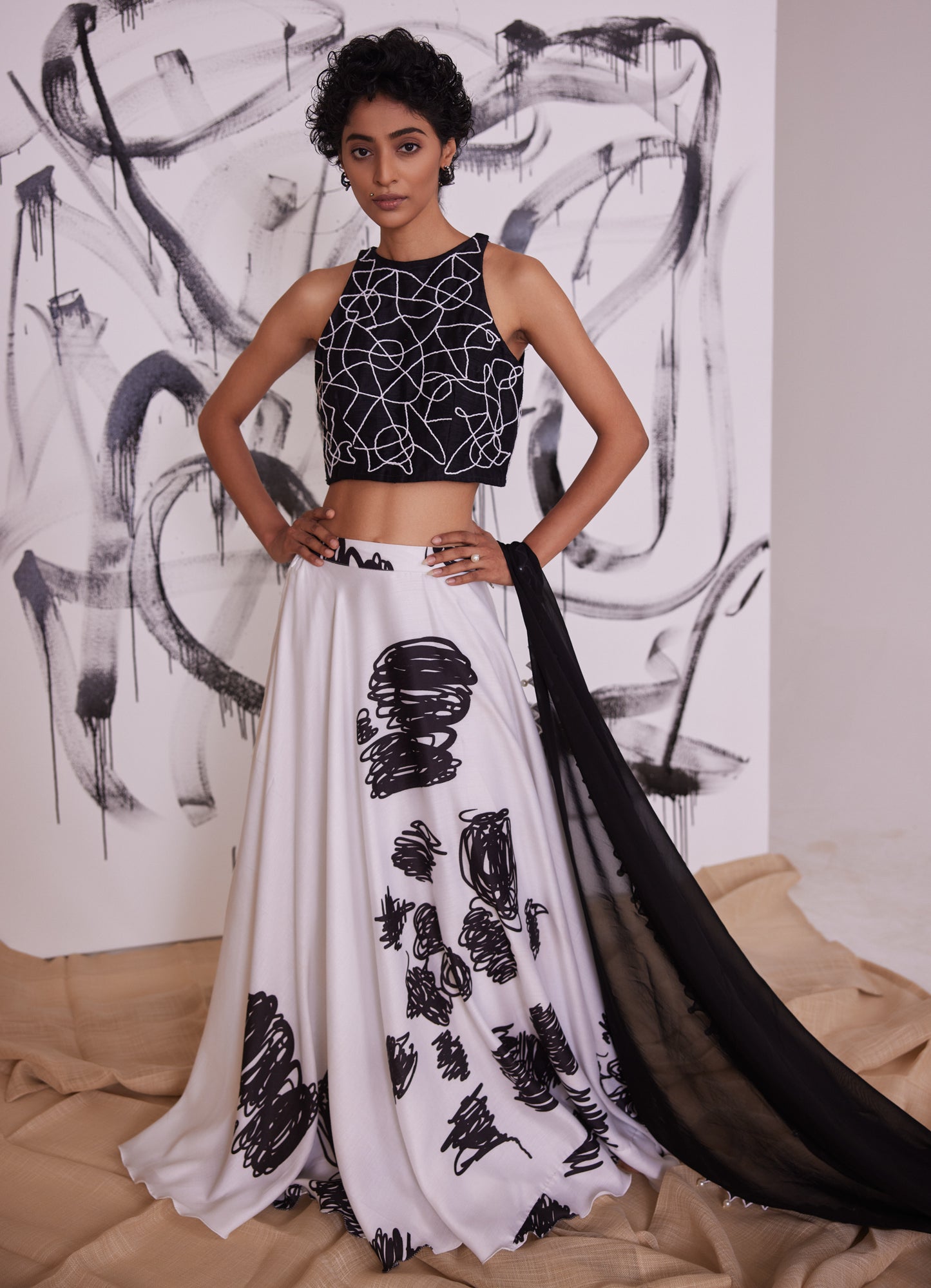 Scribble B&W Lehenga Set