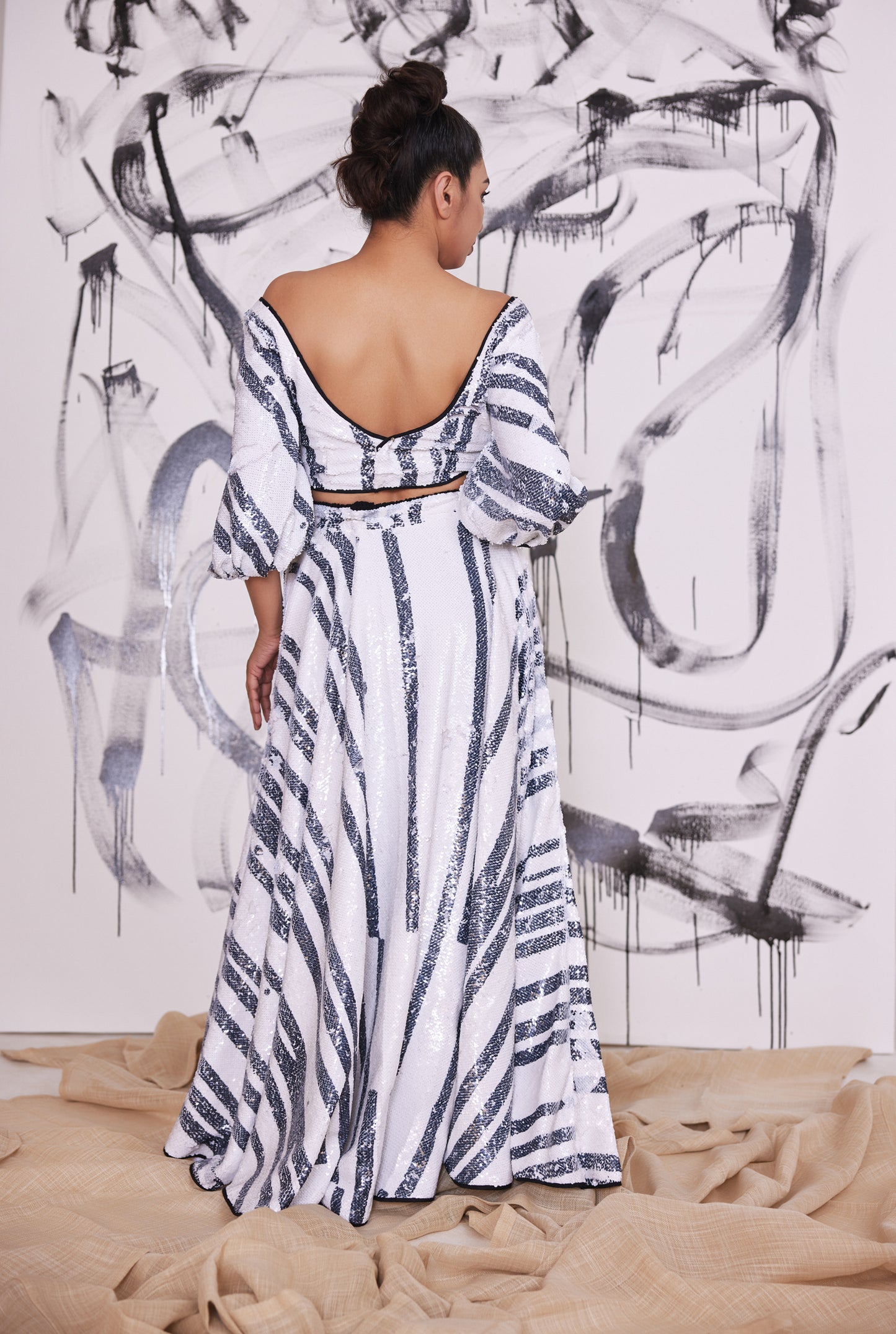 Piano Striped Sequin Co-Ord Lehenga