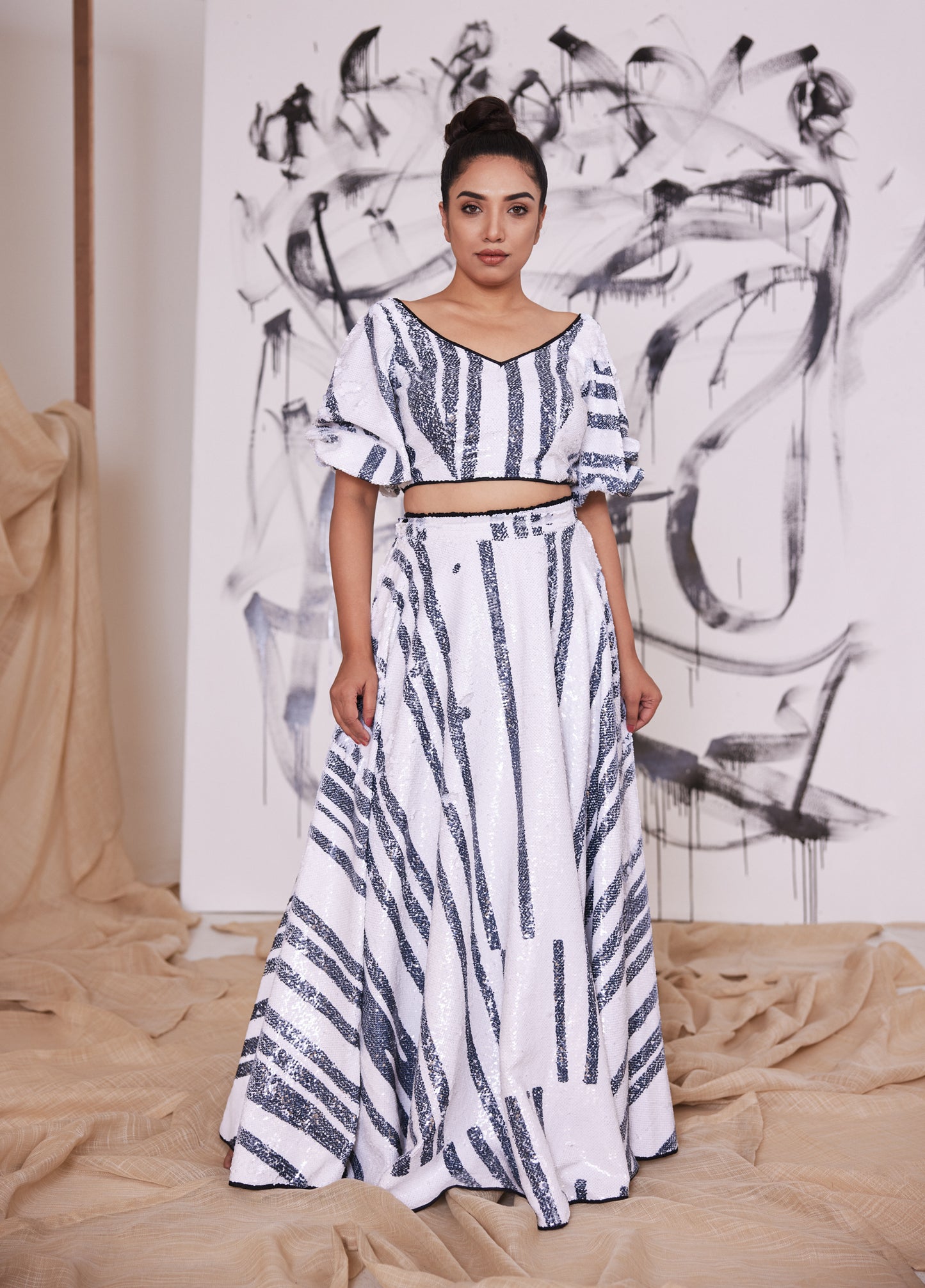 Piano Striped Sequin Co-Ord Lehenga