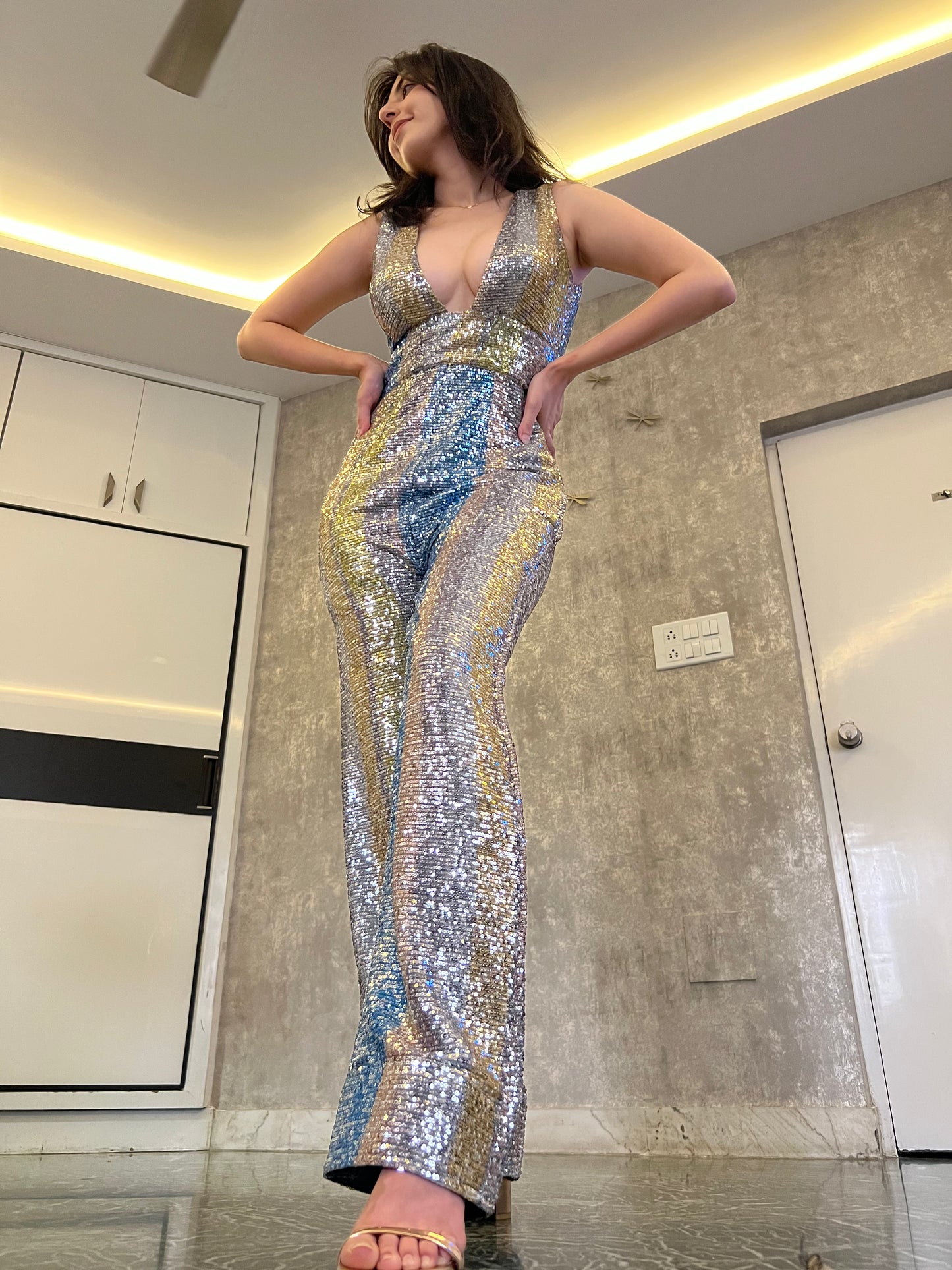 Shades of blue sequin statement jumpsuit