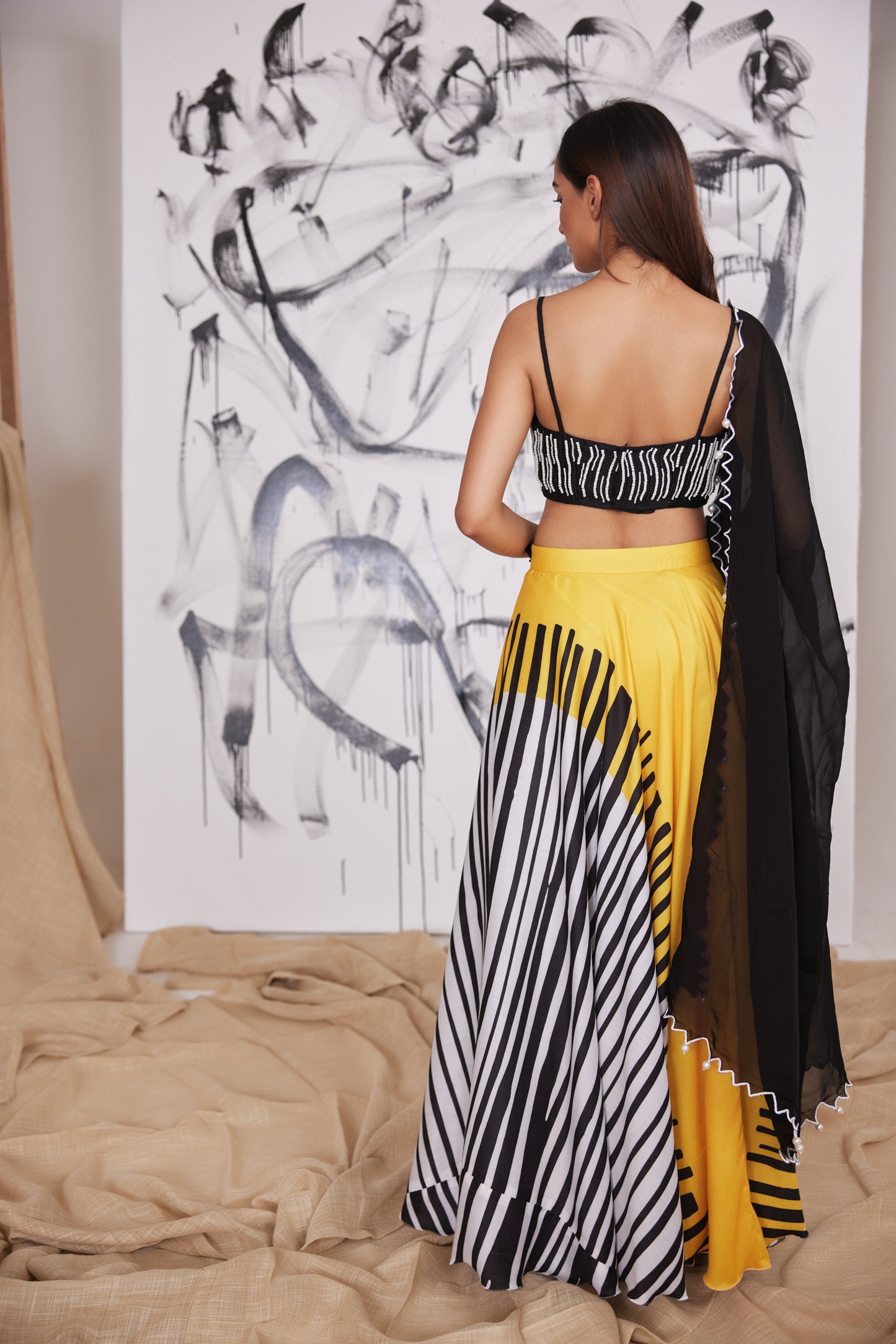 Barcode Striped Statement Bridesmaid Lehenga