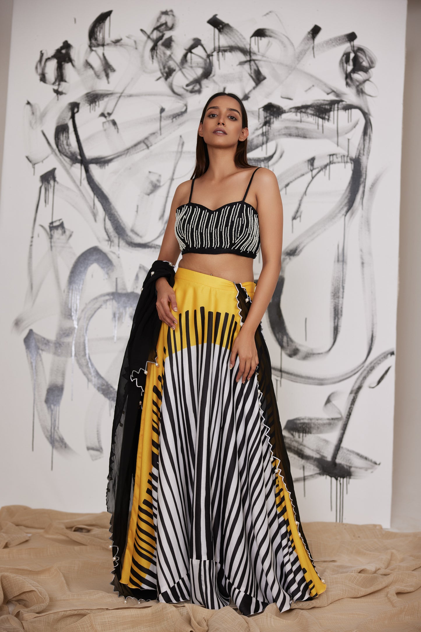 Barcode Striped Statement Bridesmaid Lehenga