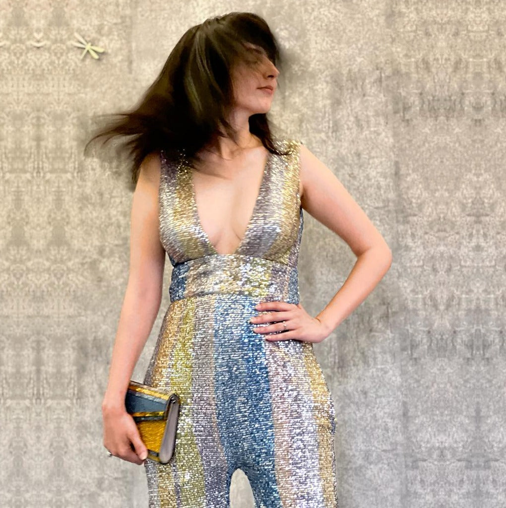 Shades of blue sequin statement jumpsuit
