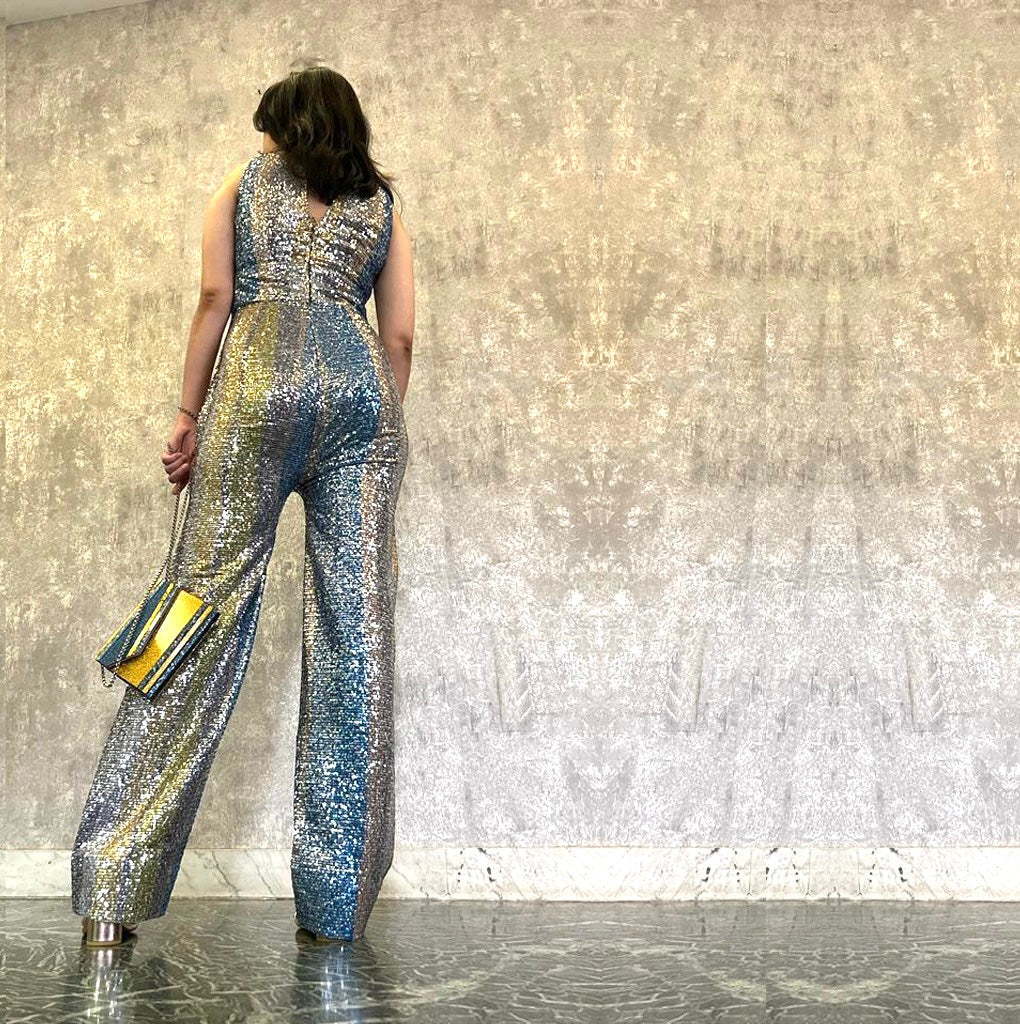 Shades of blue sequin statement jumpsuit